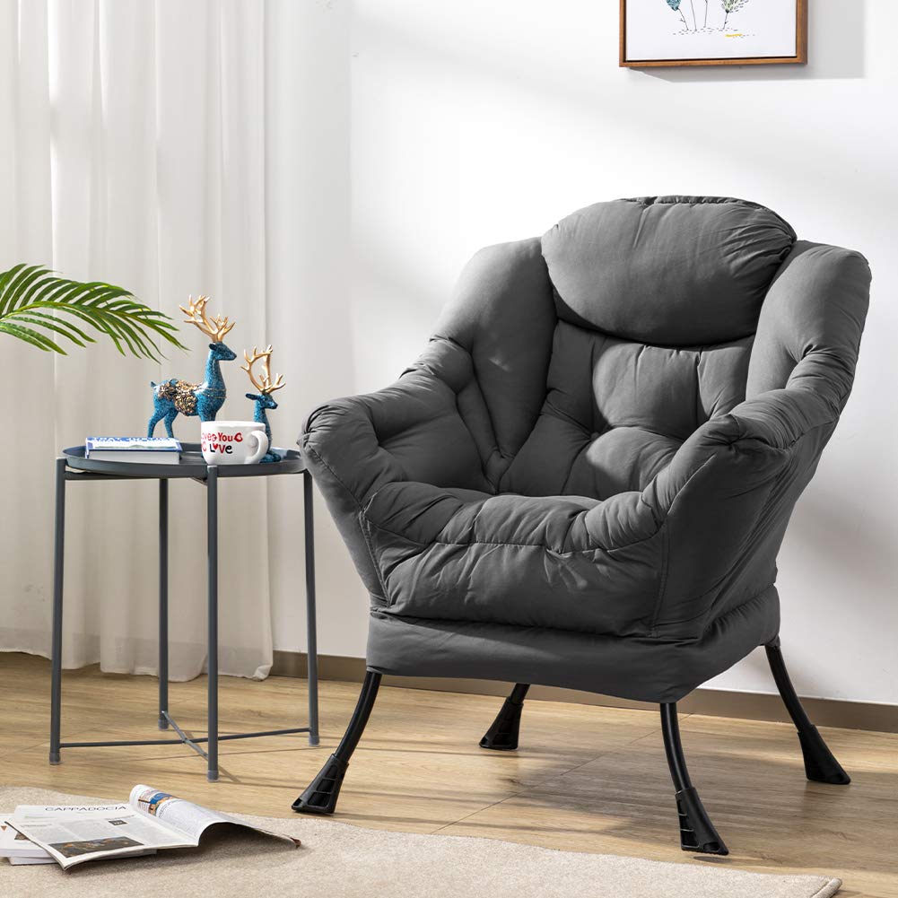 HollyHOME Oversized Fabric Lounge Chair - Dark Grey Accent Reading Chair with Armrests for Living Room, Bedroom & Dorm | Cozy Comfort for Relaxing, Reading & Napping