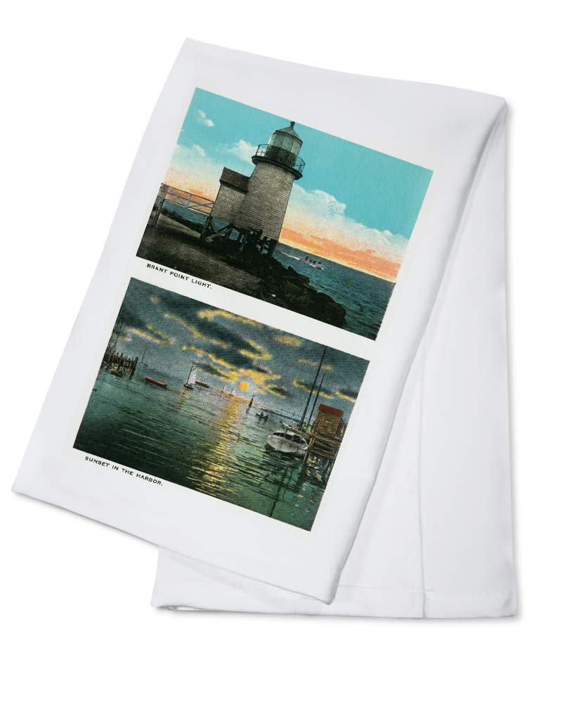 Brant Point Lighthouse Nantucket Cotton Tea Towel - 100% Cotton Decorative Kitchen Towel for Drying Dishes & Home Decor - Perfect for Cape Cod Beach House & Coastal Themed Kitchens