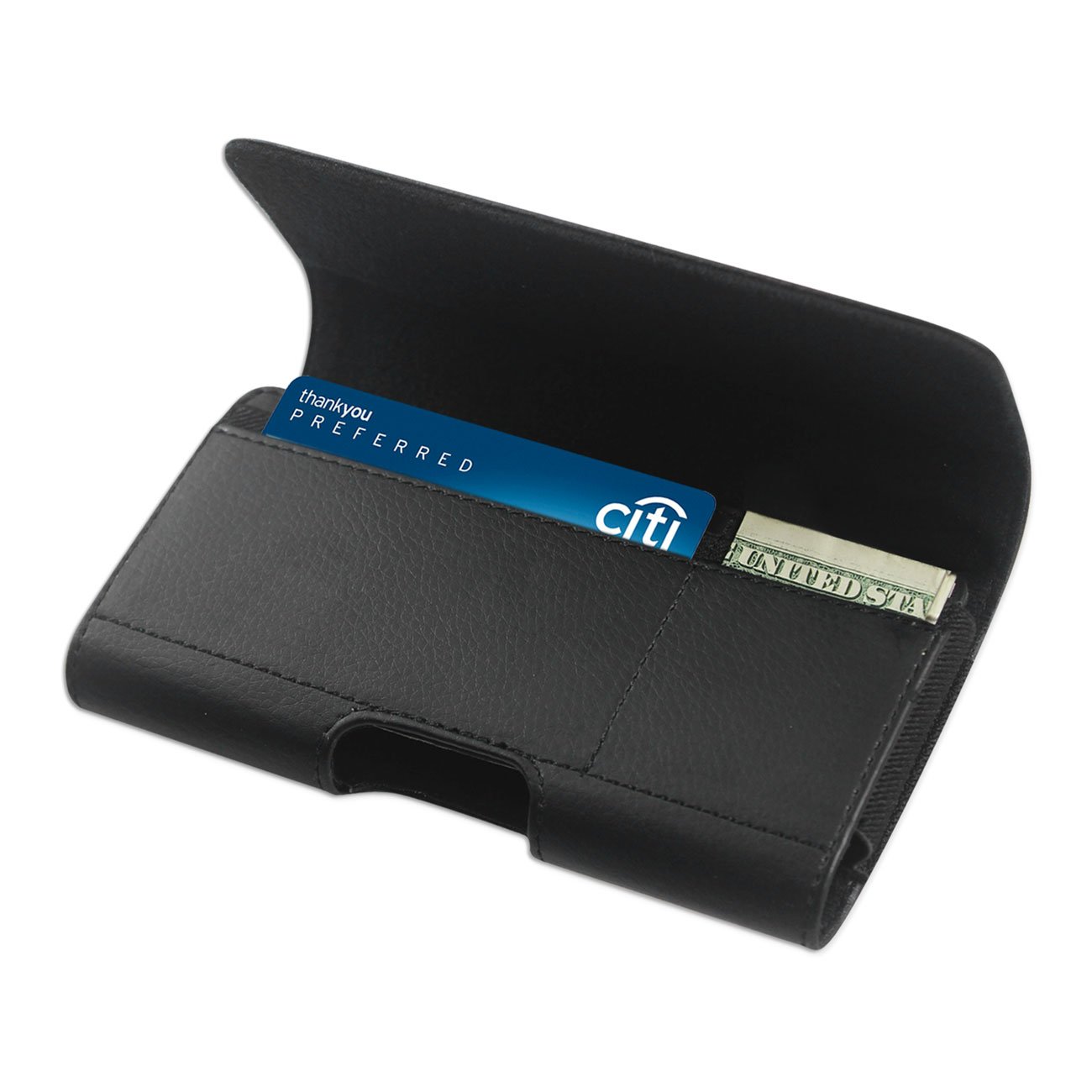 Horizontal Black Leather Wallet Case for Motorola E5 Plus - Extra Pocket for Cash & Cards Under Flap | Perfect for Daily Use, Travel & Business