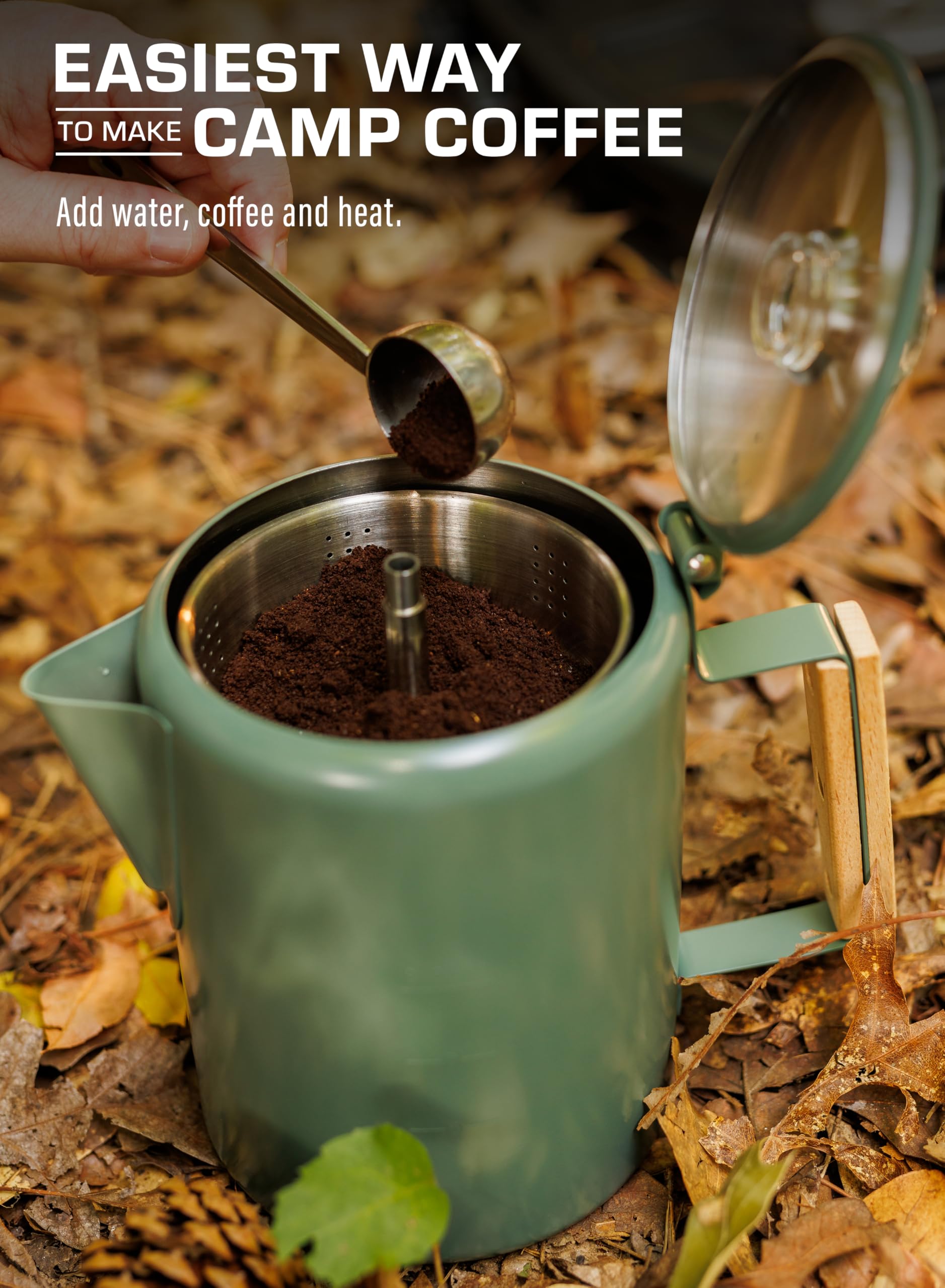 COLETTI Bozeman Camping Coffee Pot - Stainless Steel Percolator for Outdoor Adventures, Camping & Hiking - BPA-Free & Eco-Friendly (Camp Green) | Perfect for Backpacking, RV Trips & Picnics