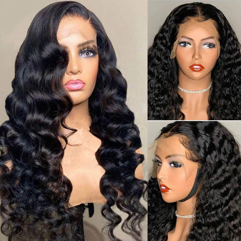 Eullair Glueless Loose Wave Human Hair Wig with HD Transparent Lace Frontal | Natural Curly Hairpiece for Women | Perfect for Daily Wear, Cosplay & Special Occasions