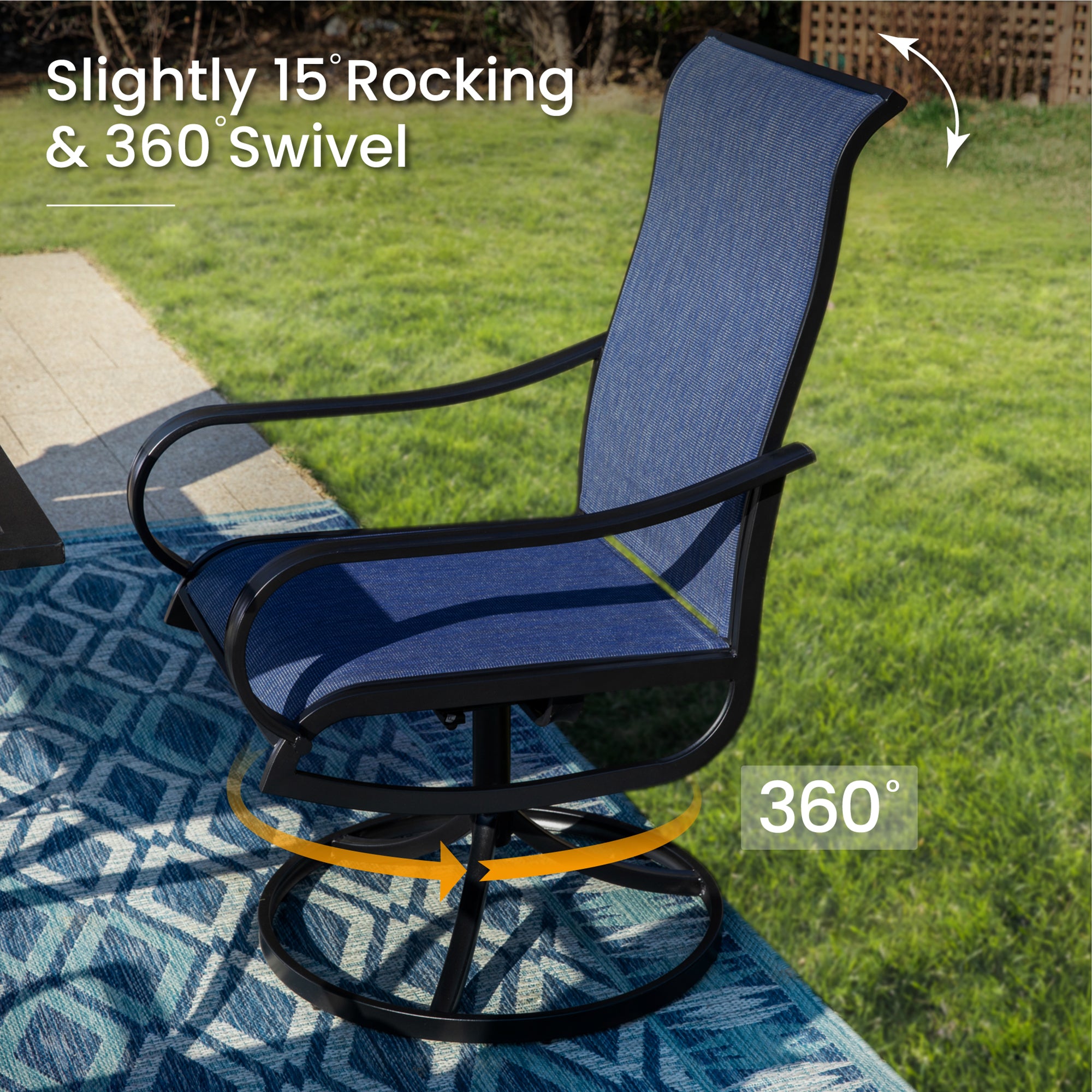 Sophia & William 8-Piece 13ft Outdoor Patio Umbrella Dining Set with Denim Blue/Grey Textilene Swivel Chairs - Perfect for Backyard, Garden, Poolside, and Outdoor Entertaining