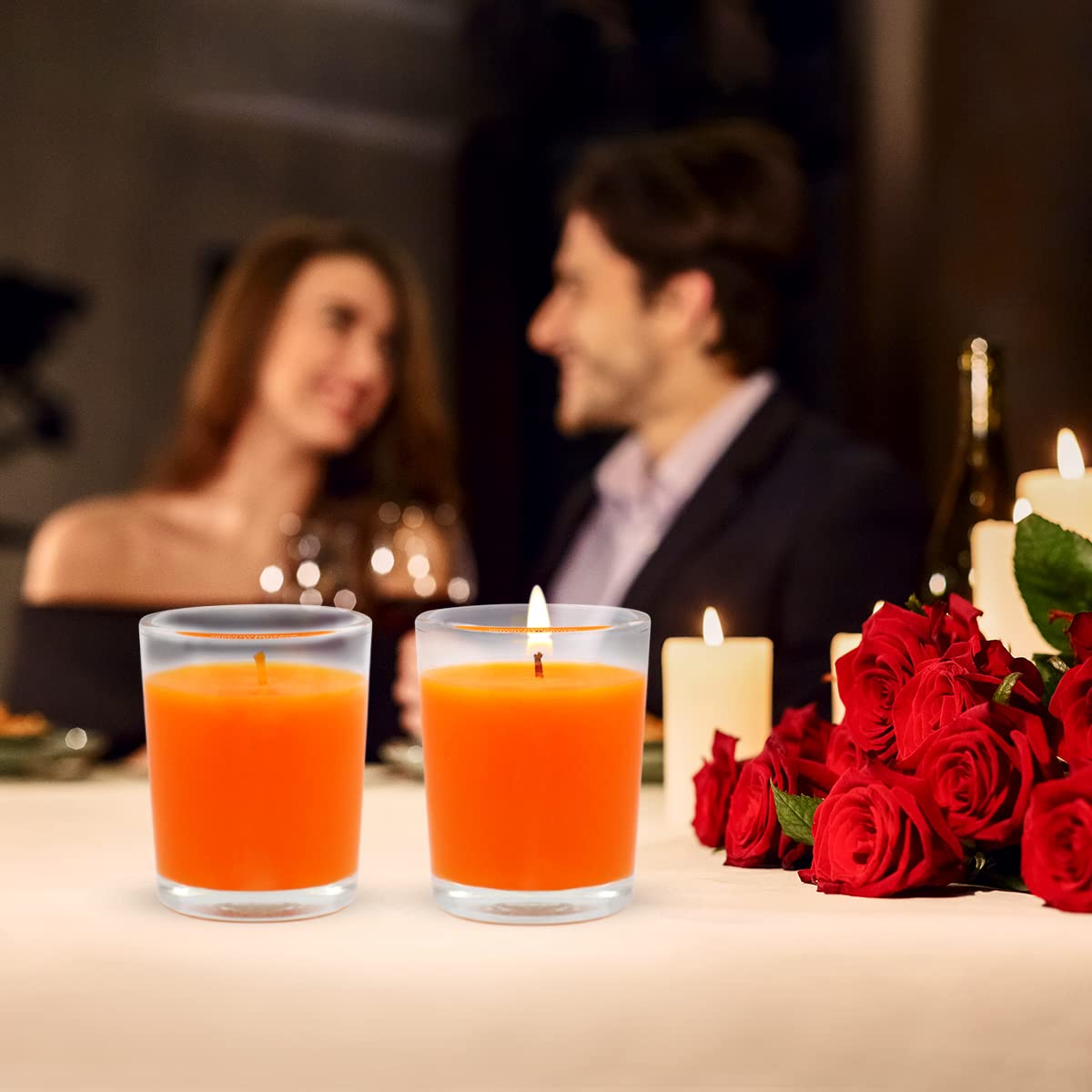 4 Pack Unscented Orange Votive Candles in Glass - 2 Inch Natural Soy Wax Candles for Halloween, Thanksgiving, Wedding & Home Decor | Fall Harvest & Autumn Theme | 12-15 Hour Burn Time | Perfect for Centerpieces, Table Settings & Holiday Relaxation