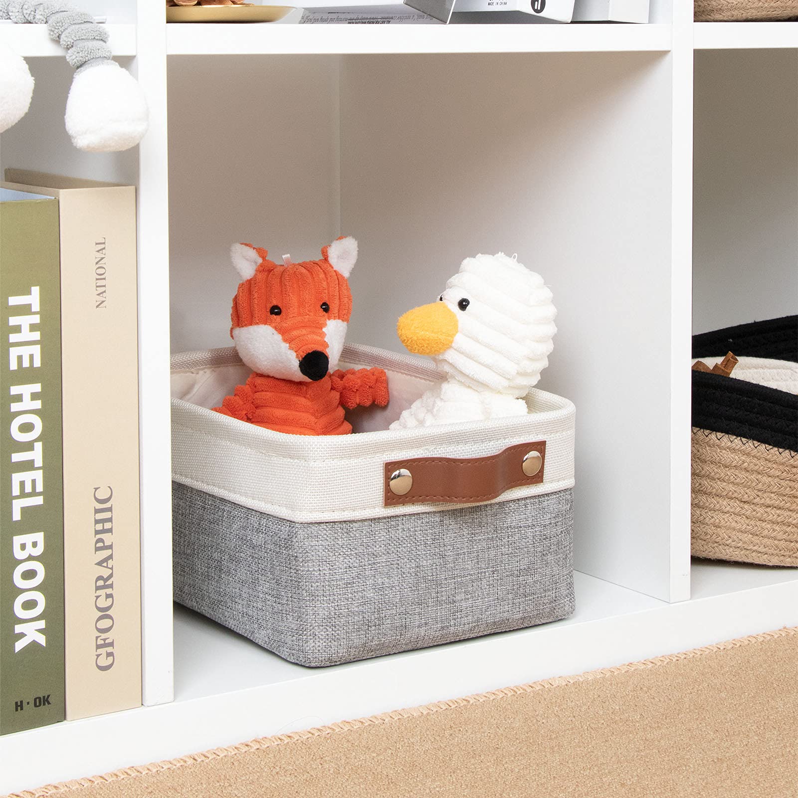 DULLEMELO Collapsible Fabric Storage Baskets - Foldable Organizer Bin for Shelves, Closets, Laundry & Nursery | Decorative Gift Basket in White & Gray | Perfect for Home Organization & Baby Room Storage