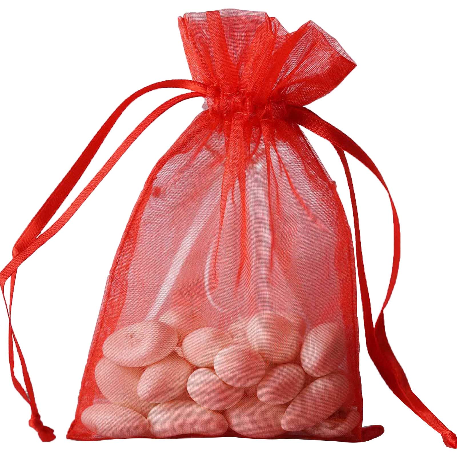 50 Pcs 4x6 Inch Red Organza Drawstring Bags - Wedding Favors, Party Gift Bags, Jewelry Pouches, Candy Bags for Bridal Showers, Baby Showers & Birthday Celebrations
