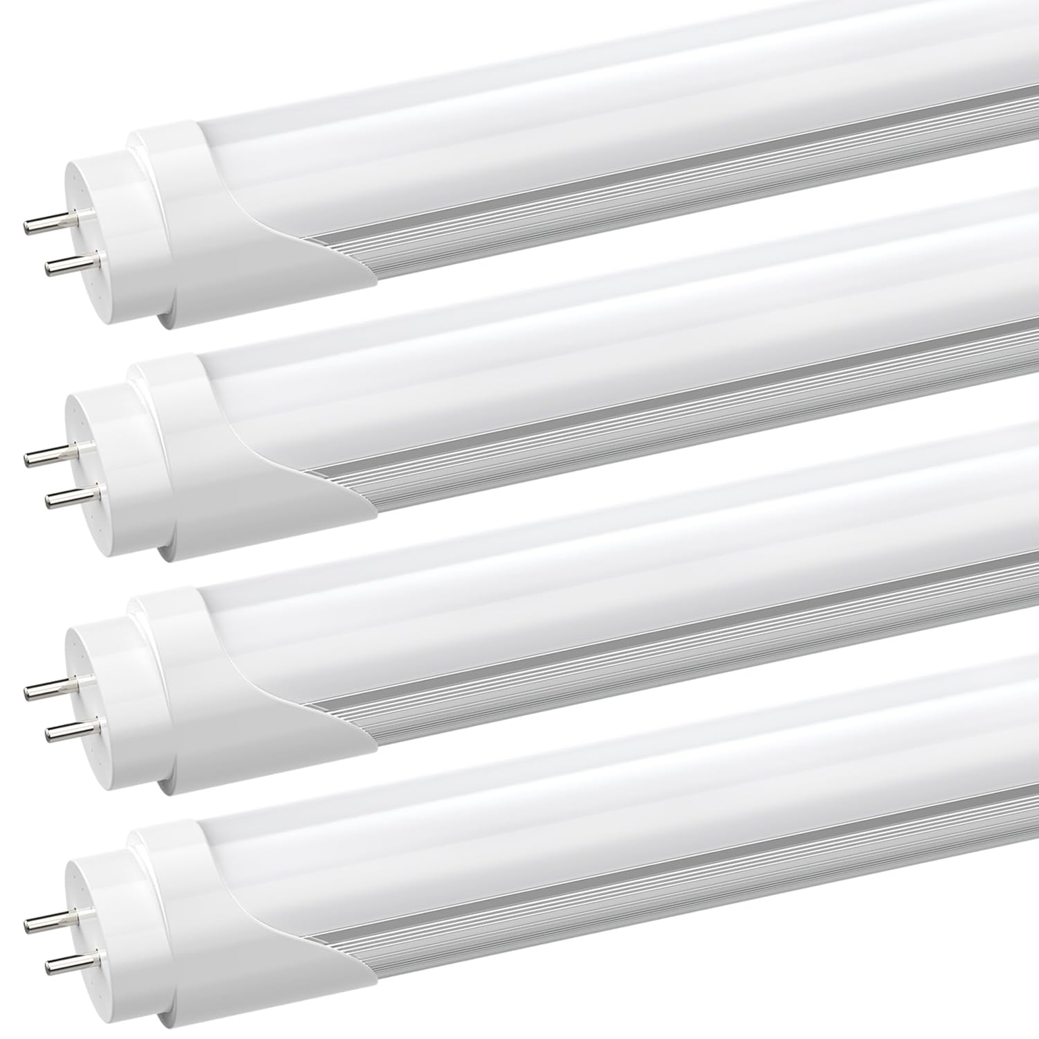 JESLED T8 LED 4FT Type A+B Light Bulbs - 24W (65W Equivalent) 3000LM 6000K Super Bright - Plug & Play or Ballast Bypass - 4 Foot LED Fluorescent Tube Replacement - ETL Listed Dual-Ended Clear (4-Pack) - Perfect for Office, Warehouse, Garage & Retail Lighting