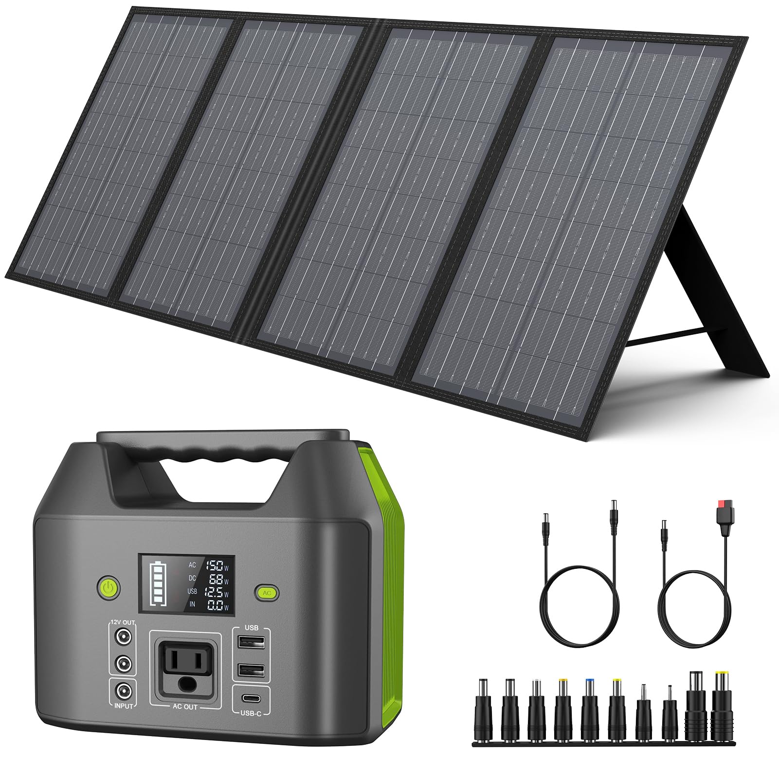 EnginStar 150W Portable Solar Generator with 60W Solar Panel | 42,000mAh Power Bank, 6 Outputs for Camping, RV Trips & Home Emergency Backup Power