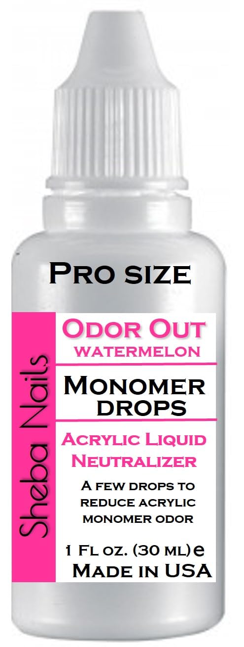SHEBA NAILS Odor Out Monomer Drops Acrylic Liquid Neutralizer - 1 oz Watermelon Scent for Reducing Monomer Smell in Nail Extensions | DIY Manicure & Professional Nail Salon Use | Perfect for Home Nail Art and Acrylic Application