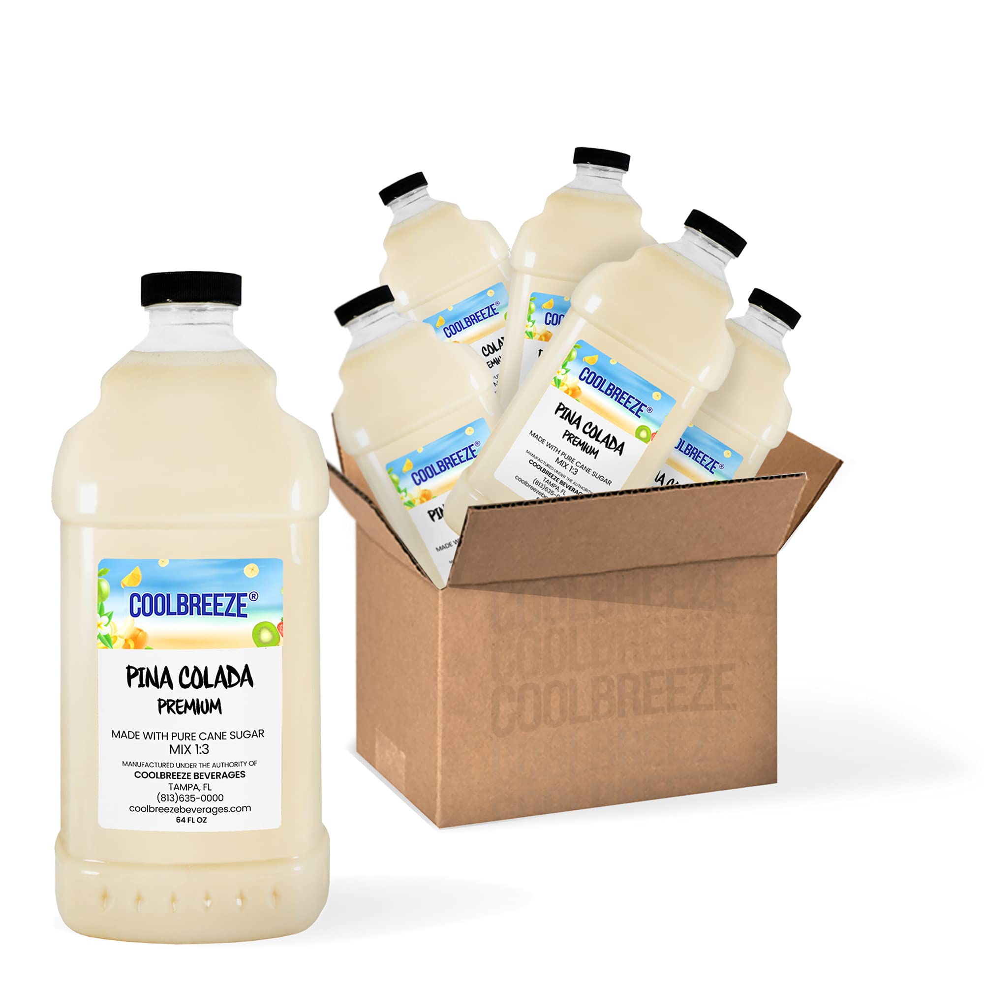 Coolbreeze® Pina Colada Frozen Drink Mix - Ready to Use Premium Cocktail Mixer - Case of Six 1/2 Gallon Bottles for Parties, BBQs & Summer Gatherings