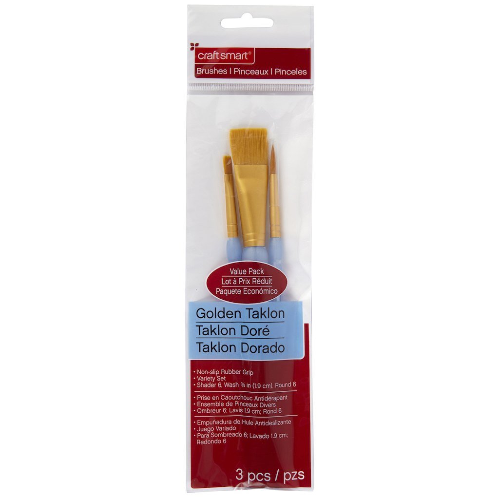 Premium Golden Taklon Brush Set - 3 Piece Variety Pack for Acrylic, Watercolor & Oil Painting - Ideal for Artists, Beginners & DIY Craft Projects