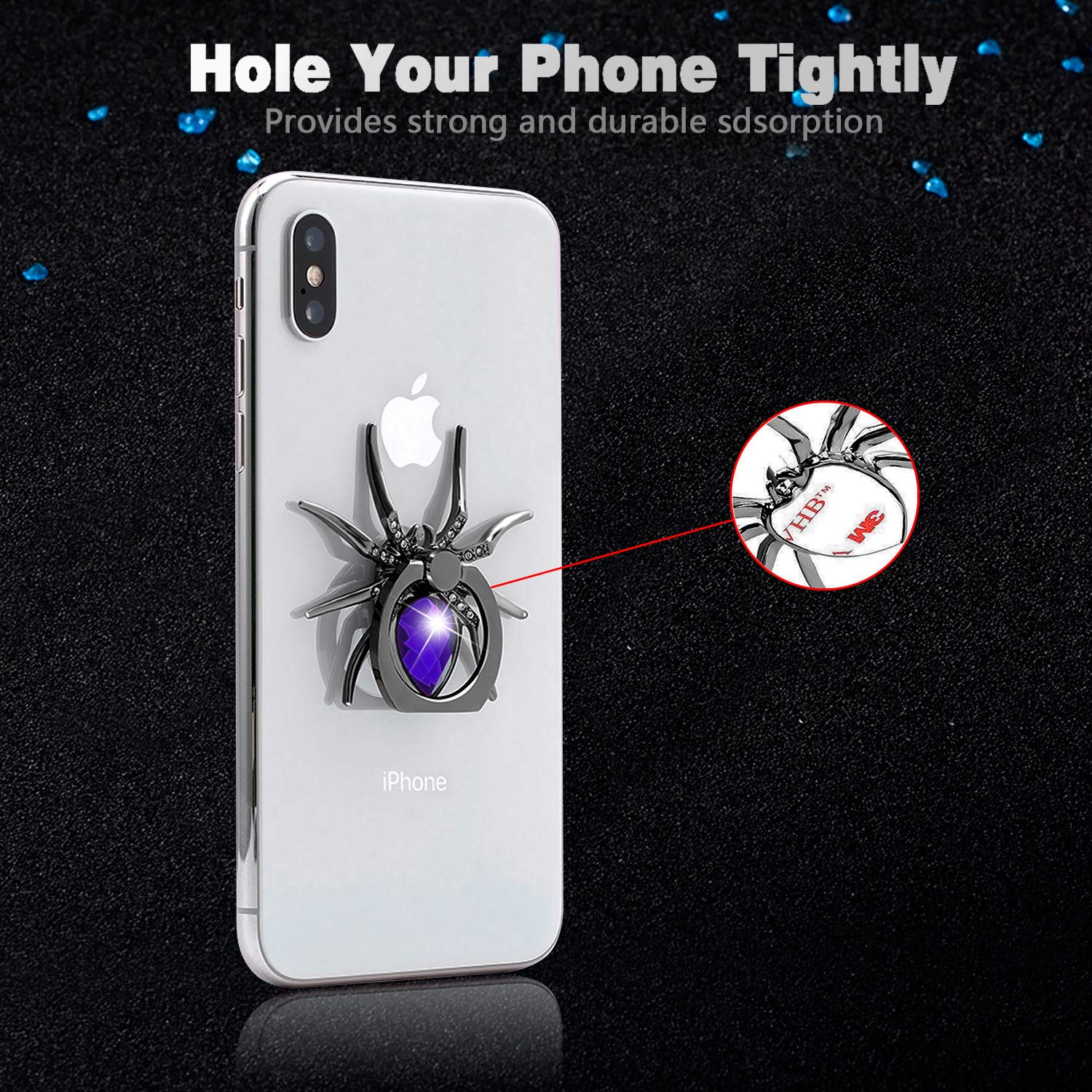 Allengel Spider Phone Ring Holder Stand - Animal Rhinestone Phone Grip & Kickstand for iPhone, Samsung, Google Pixel - Purple (Perfect for Selfies, Videos & Hands-Free Use)