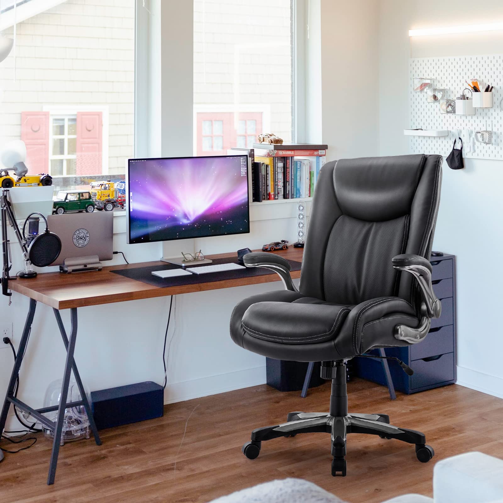 COLAMY Big and Tall Office Chair 400lbs Heavy Duty - High Back Executive Desk Chair with Flip-Up Arms & Wide Seat for Home Office - Ergonomic Computer Chair for Large Men - Perfect for Long Work Hours & Gaming Sessions (Black)