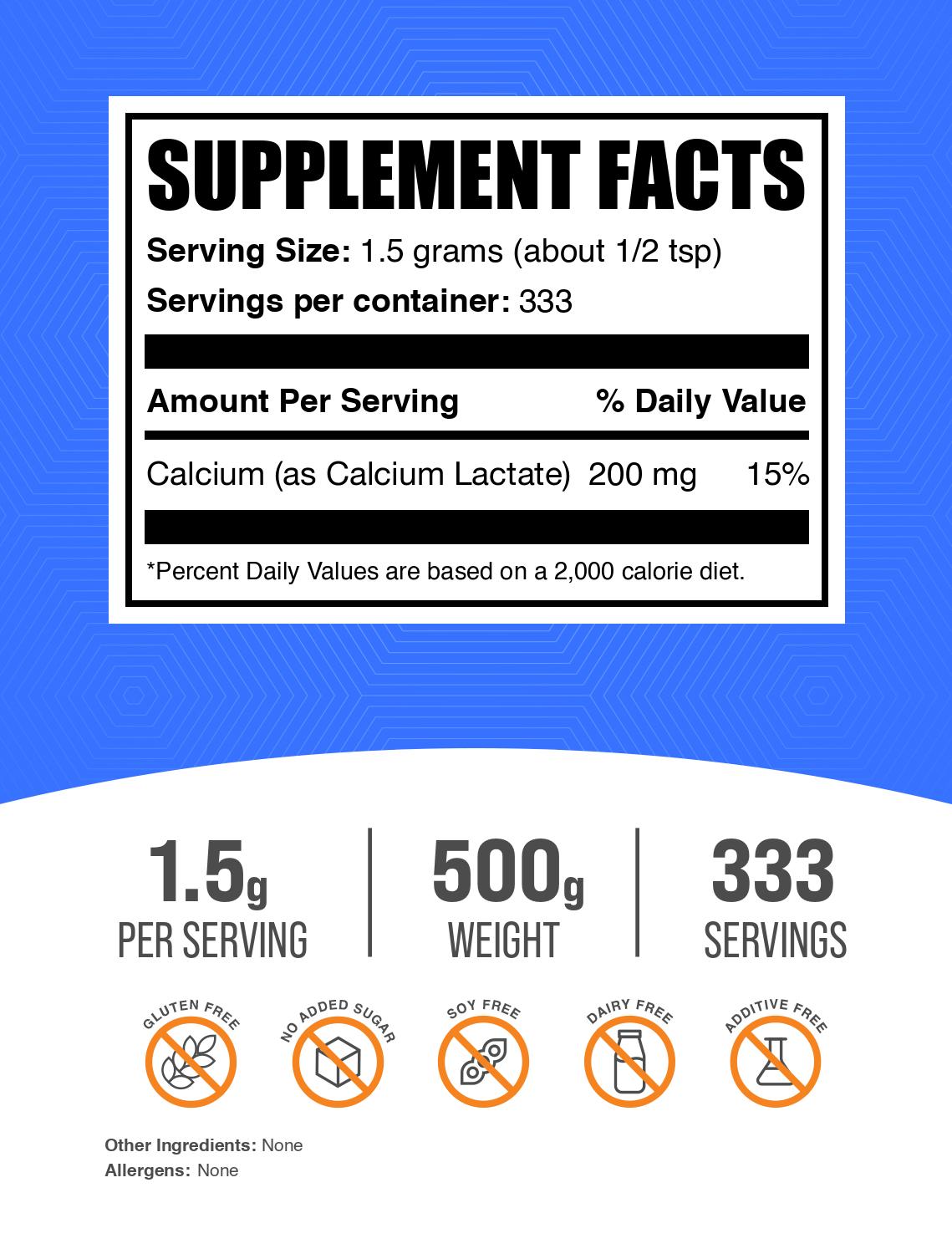 Premium Calcium Lactate Powder - High Purity Dietary Supplement for Bone Health & Muscle Function - Ideal for Baking, Cooking & Smoothies