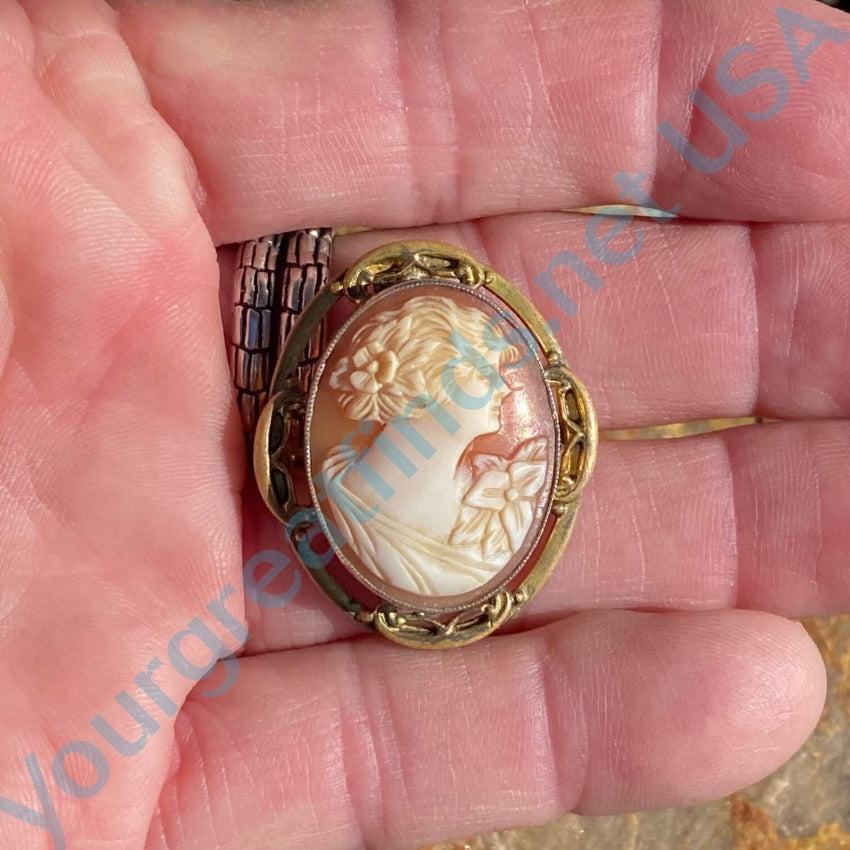 Vintage Gold Over Brass Carved Shell Cameo Pin Pendant - Elegant Antique Jewelry for Women, Perfect for Weddings, Parties & Vintage Fashion Collections