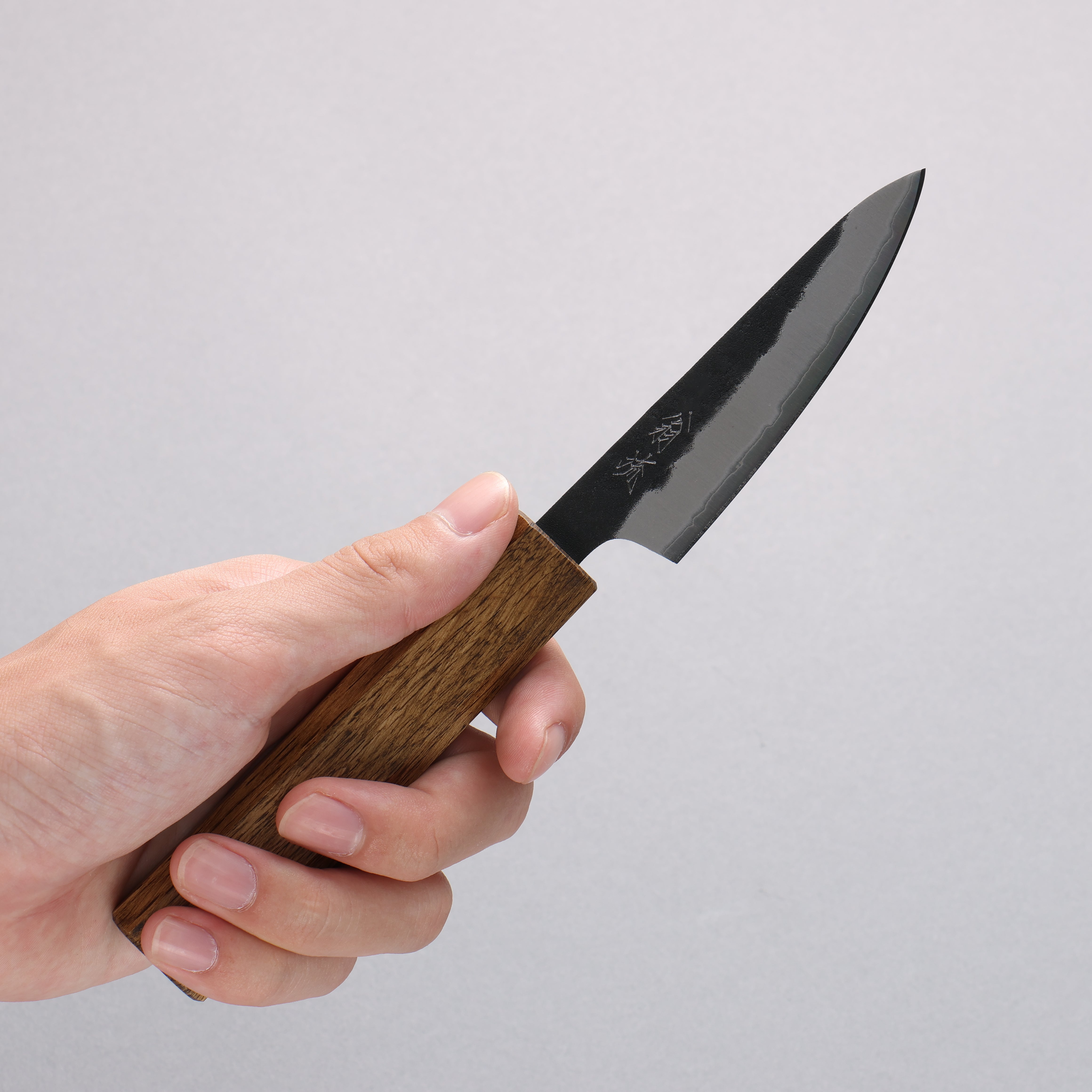 Oul Blue Super Black Nashiji Petty Utility Knife 80mm with Oak Handle - Perfect for Home Cooking, Slicing Fruits & Vegetables, and Professional Chef Use