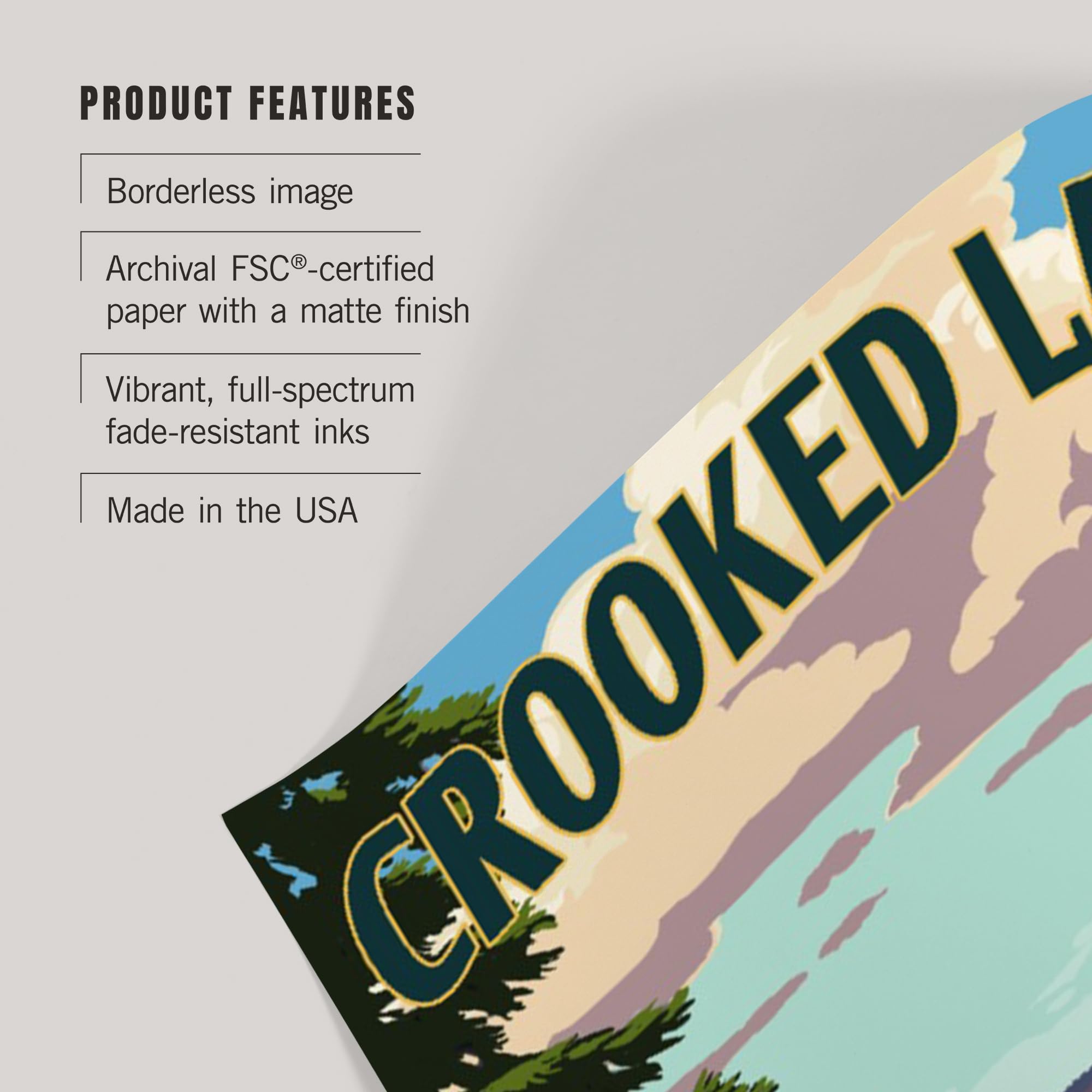 Lantern Press 16x24 Inch Giclee Art Print - Crooked Lake Michigan Landscape with Adirondack Chairs - Premium Wall Decor for Living Room, Bedroom & Office