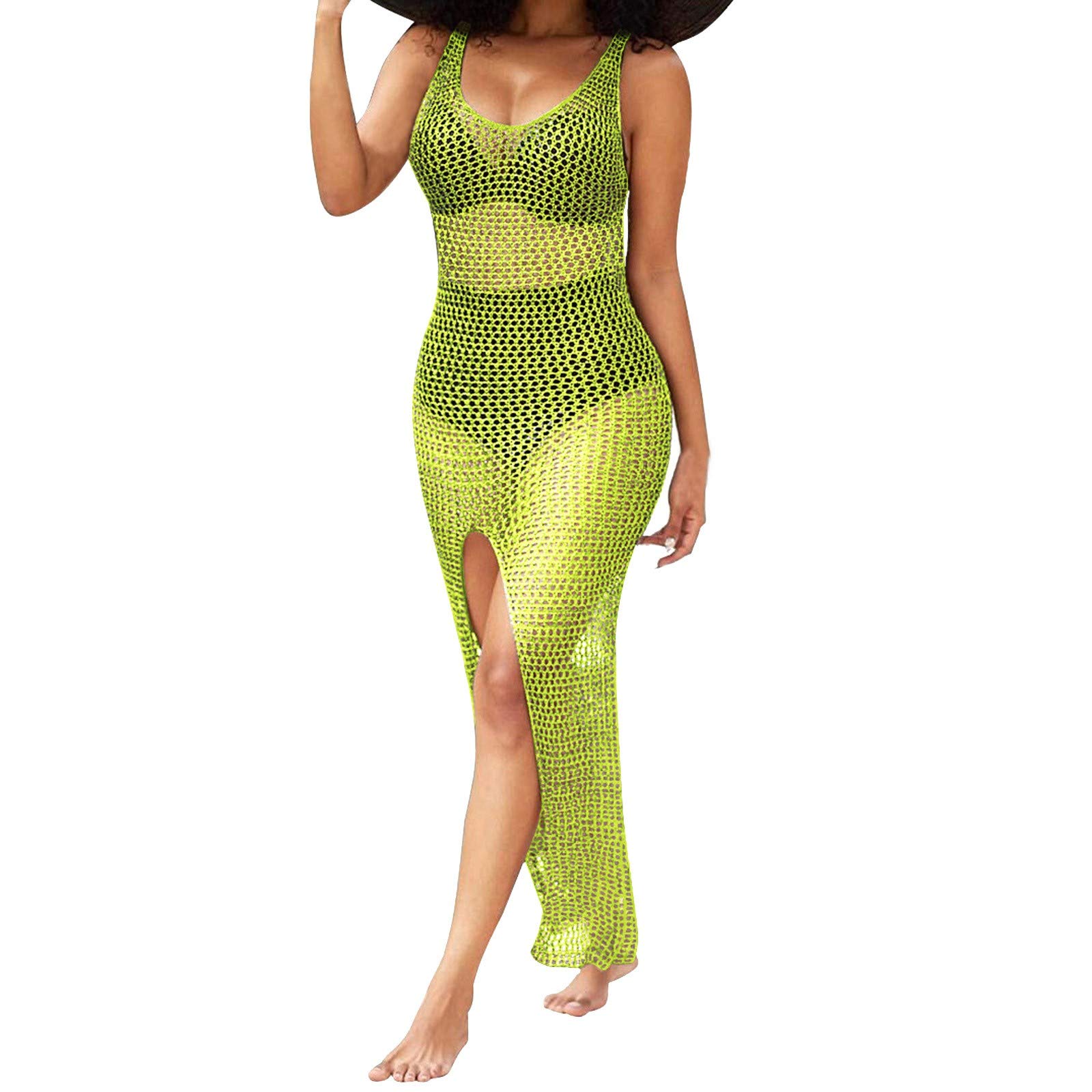 Sexy Crochet Maxi Dress - Women's Beach Cover Up Swimsuit Bikini Dress, Sheer Cocktail Dress for Summer Vacation, Pool Party & Casual Outings