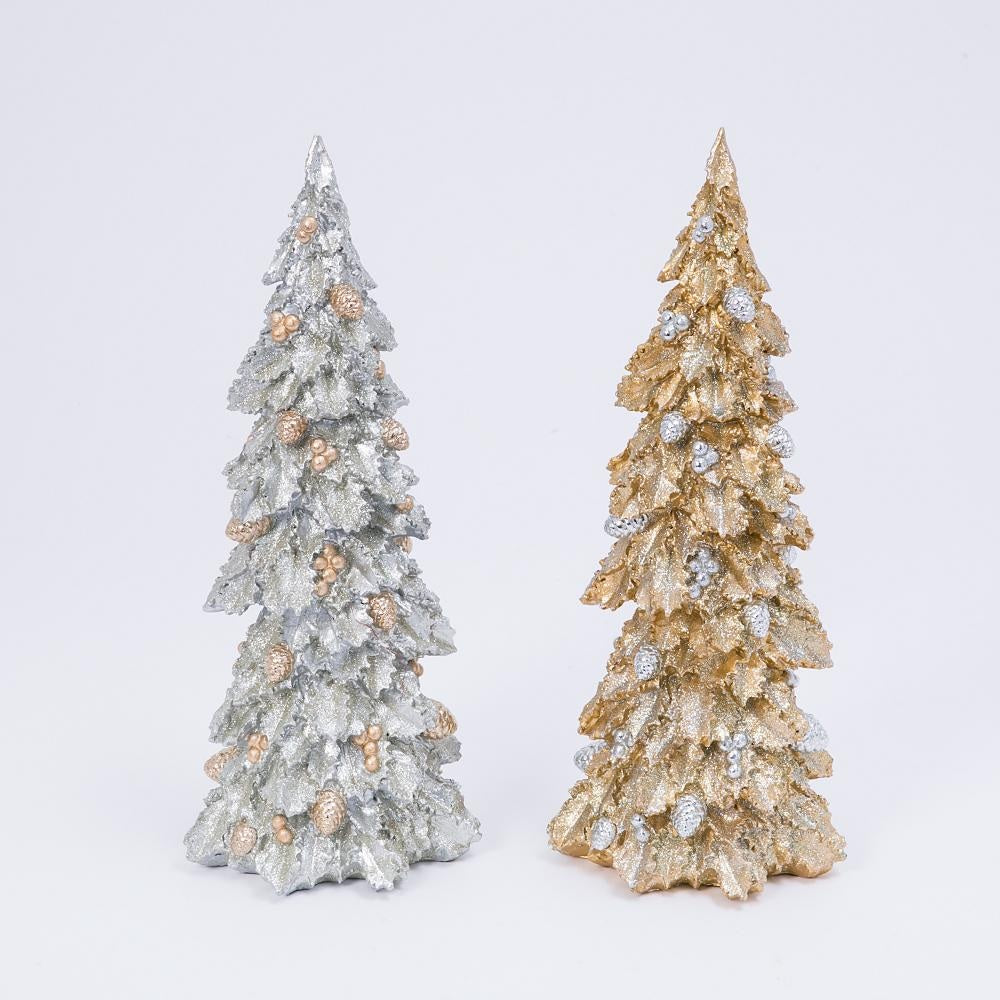 14 Pack Resin Gold & Silver Glitter Christmas Trees - Mini Holiday Decor for Tabletop, DIY Crafts, Party Centerpieces & Festive Home Decorations
