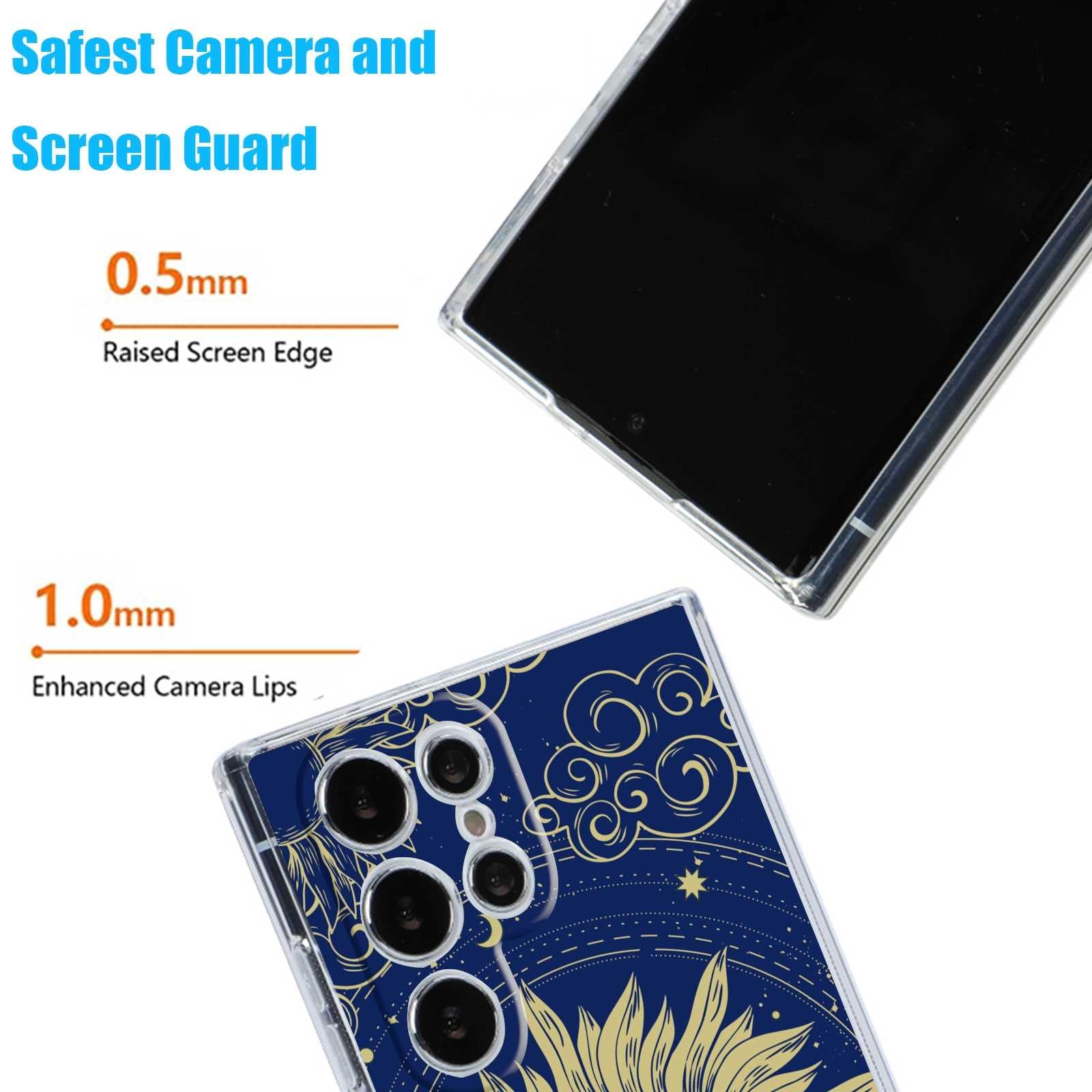 Samsung Galaxy S22 Ultra Case - Celestial Golden Sun Moon & Cloud Soft TPU Clear Phone Cover for Women | Trendy Protective Case for Everyday Use, Work & Travel