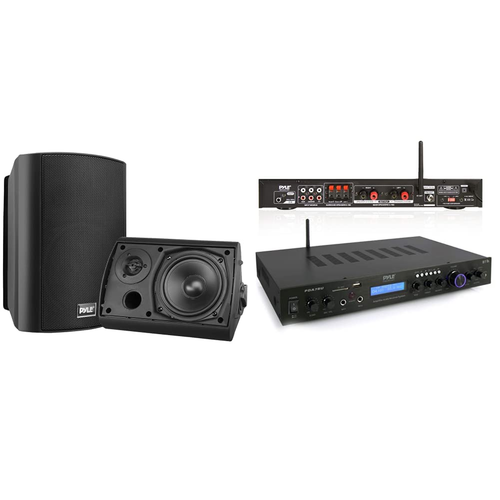 Pyle Waterproof Bluetooth Speaker System with Home Theater Amp - Wireless Audio Receiver for Indoor & Outdoor Use (Black) | Perfect for Parties, Poolside, and Home Entertainment