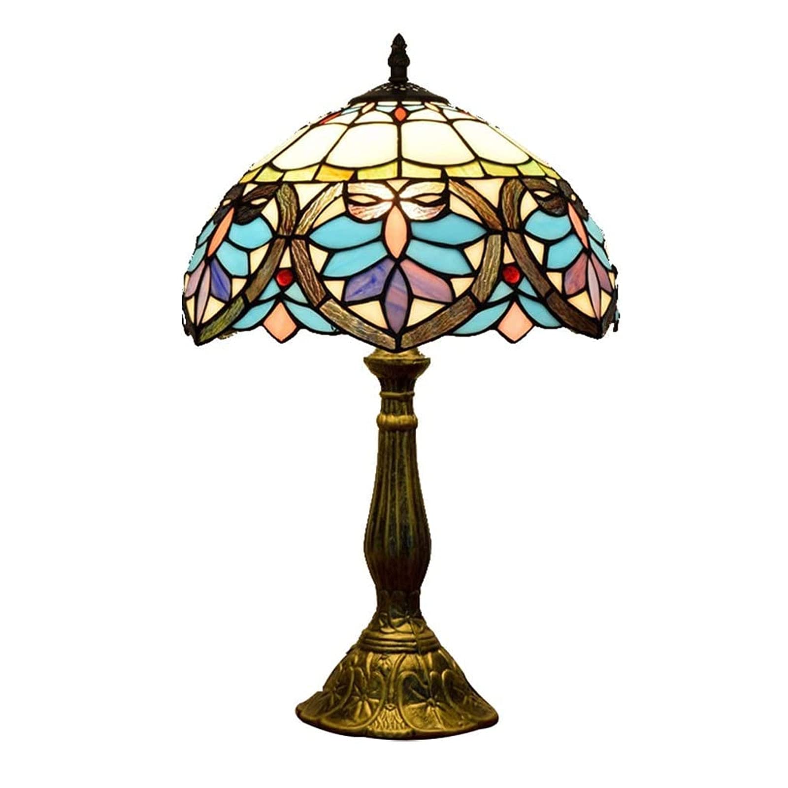 XYYRYS 12-Inch Baroque Style Table Lamp with Love Glass Lampshade - Vintage Craft Desk Light for Nursery, Kids Bedroom & Home Office | Perfect Nightlight for Reading & Decor