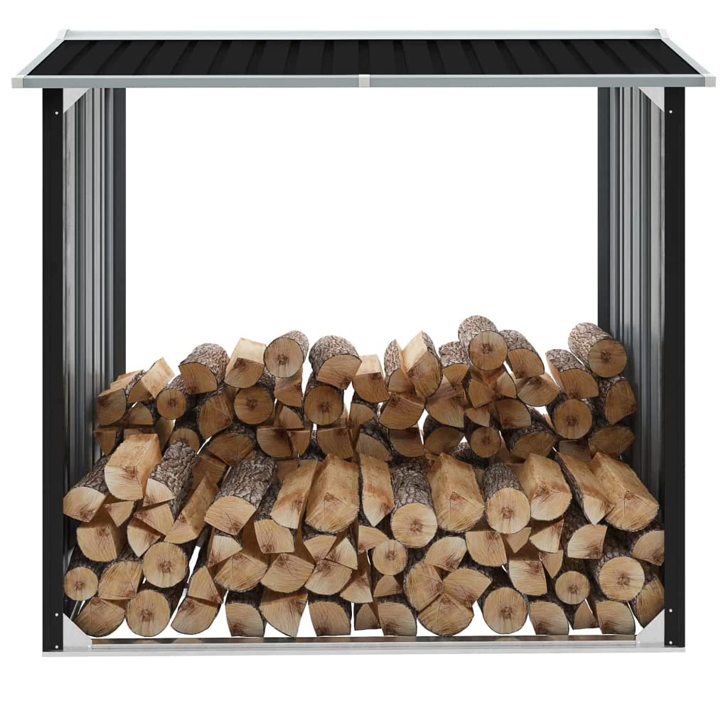 vidaXL Galvanized Steel Firewood Storage Shed for Outdoor Garden - Weather-Resistant Log Rack with Multiple Color Options - Perfect for Patio, Backyard, and Firewood Organization
