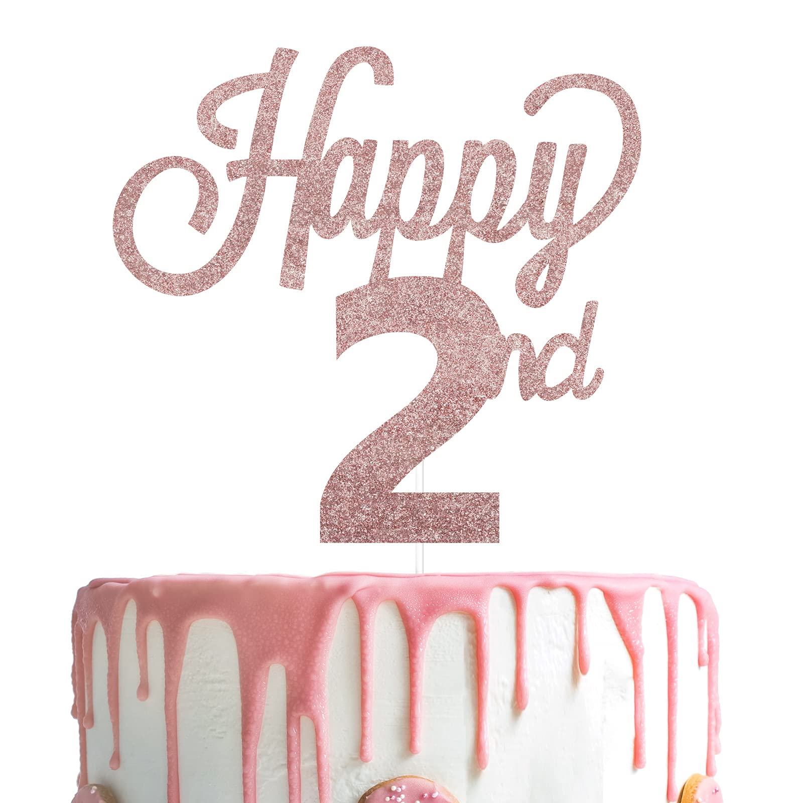 Happy 2nd Birthday Cake Topper - Cheers to Two Years Old Party Decorations - Perfect for 2nd Birthday Cakes, Cupcakes & Dessert Tables
