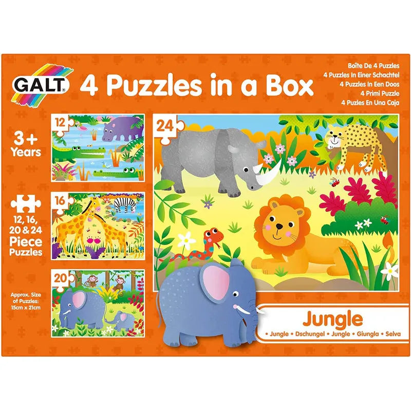 4-in-1 Jungle Animal Puzzles Set for Kids - Wooden Educational Toys with Lion, Elephant, Giraffe & Zebra - Perfect for Preschool Learning & Family Game Night