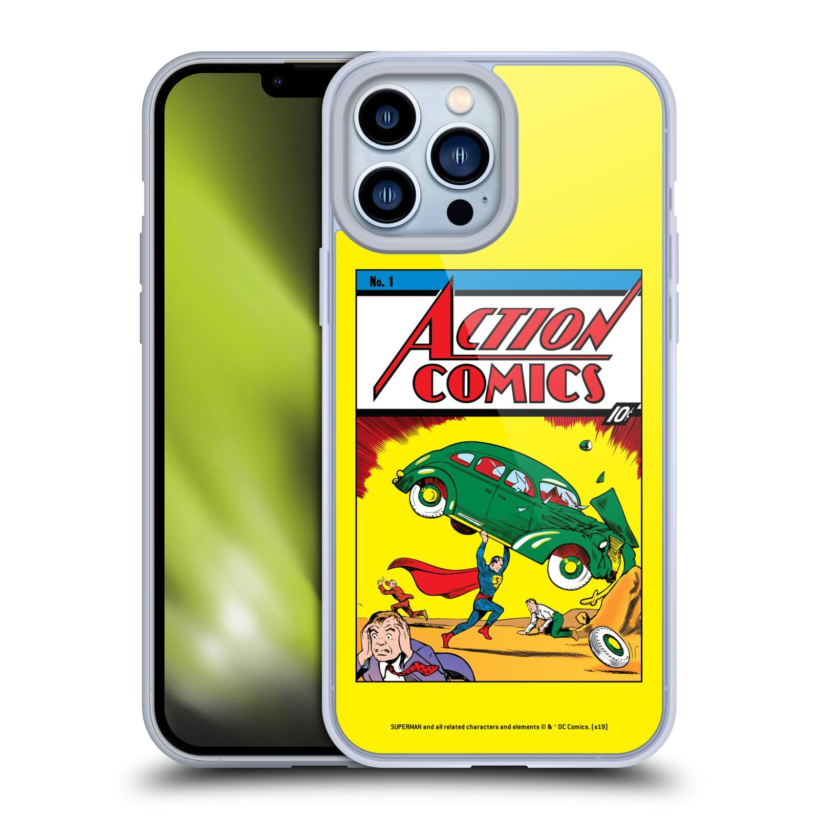 Officially Licensed Superman DC Comics Action Comics #1 Soft Gel Case for Apple iPhone 13 Pro Max - Durable Comic Book Cover Design - Perfect for Superhero Fans & Comic Collectors