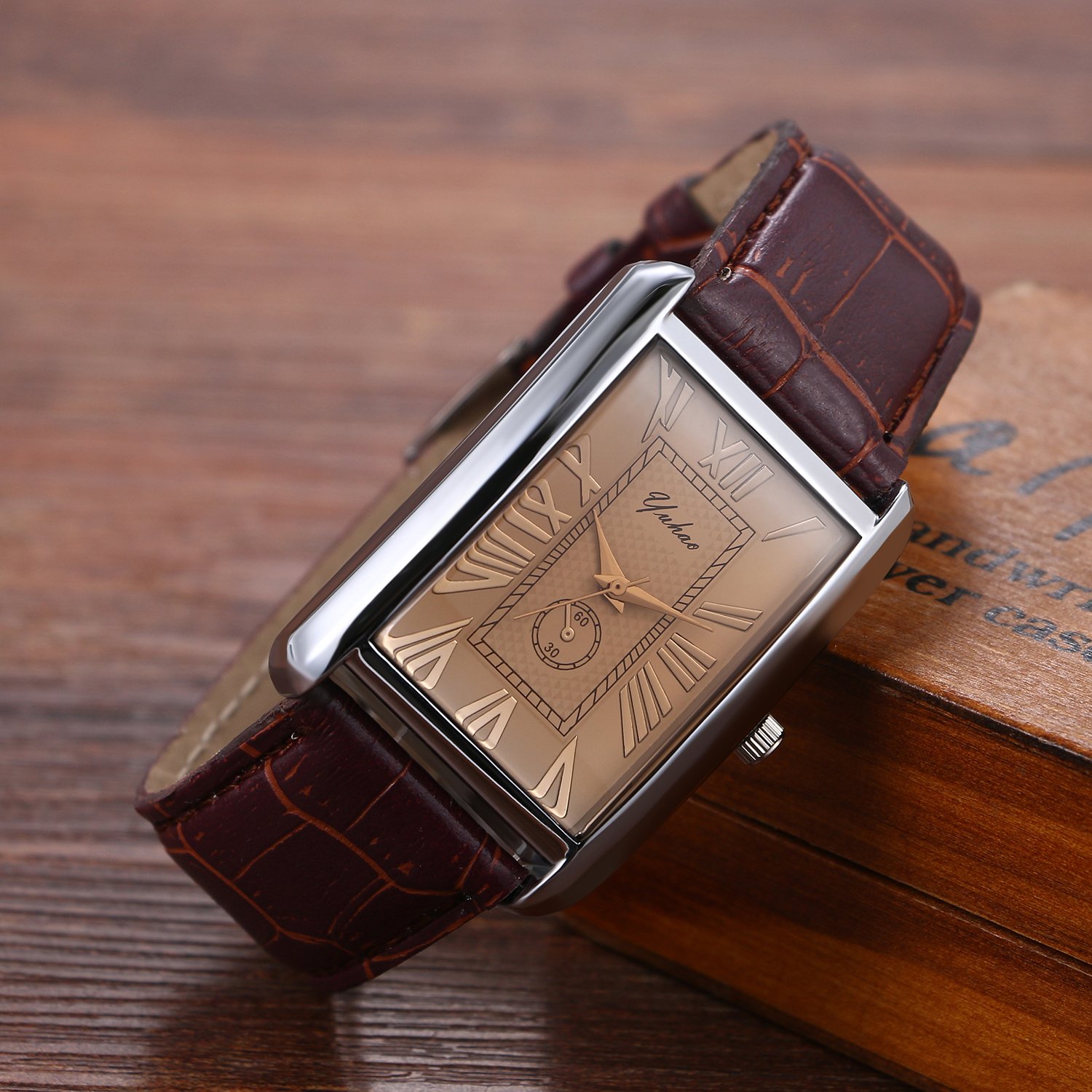 **Avaner Men's Vintage Square Watch – Roman Numeral Analog Quartz Wristwatch with Leather Strap | Classic Retro Style, Auto Calendar Window | Perfect for Casual Wear, Office & Special Occasions**