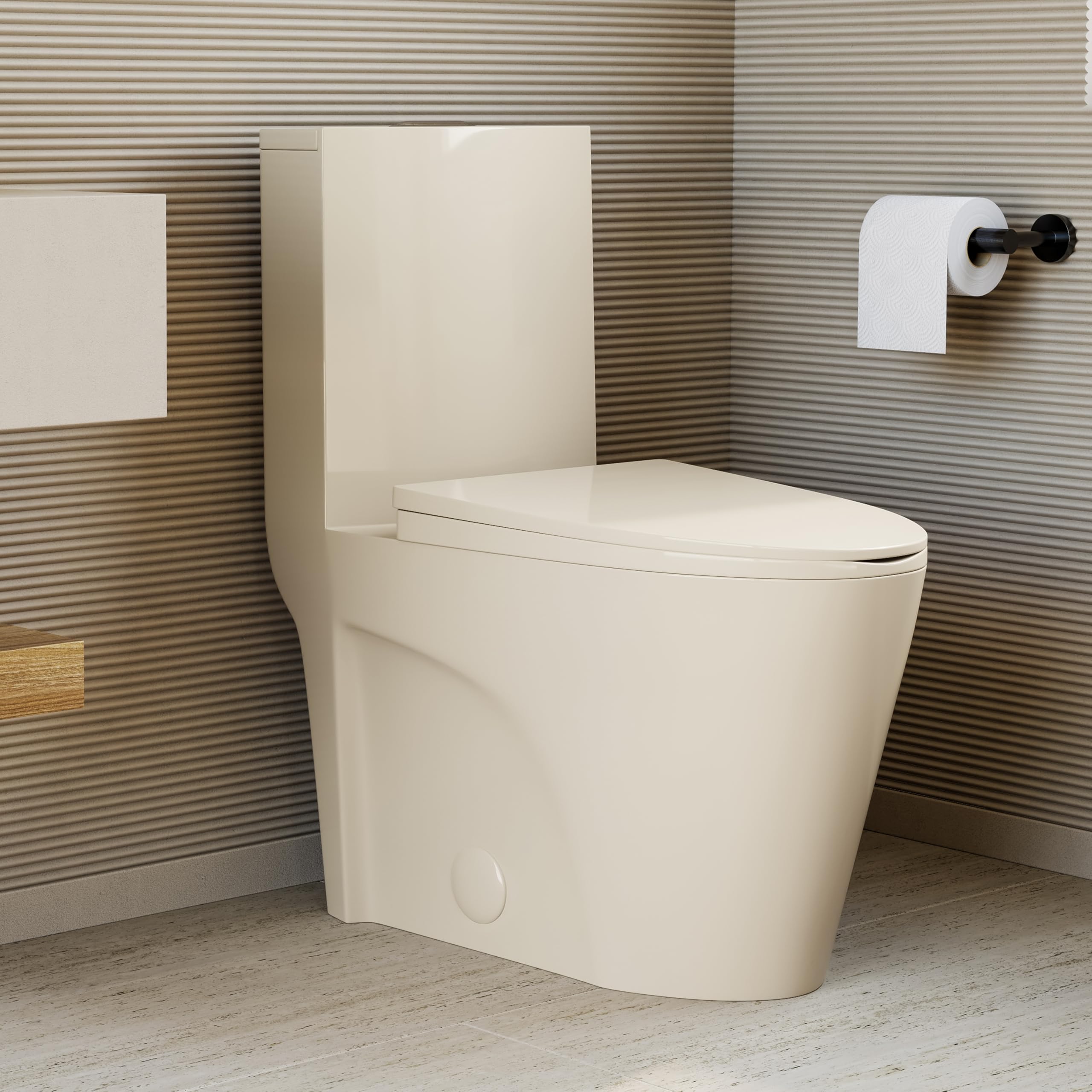 Swiss Madison St. Tropez One Piece Elongated Toilet - Dual Vortex Flush 1.1/1.6 GPF in Bisque | Modern Water Efficient Bathroom Toilet for Home & Commercial Use