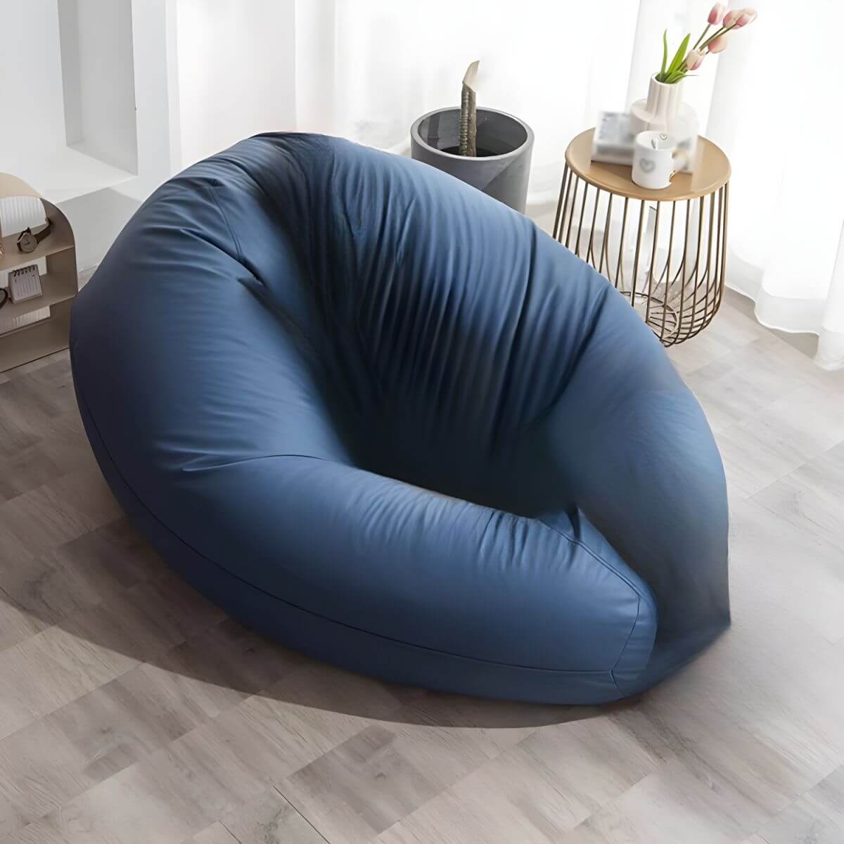 Premium Navy Blue Tech Fabric Bean Bag Chair with Removable Washable Cover & Storage Bag - Perfect for Living Room, Bedroom, Dorm or Game Room Relaxation