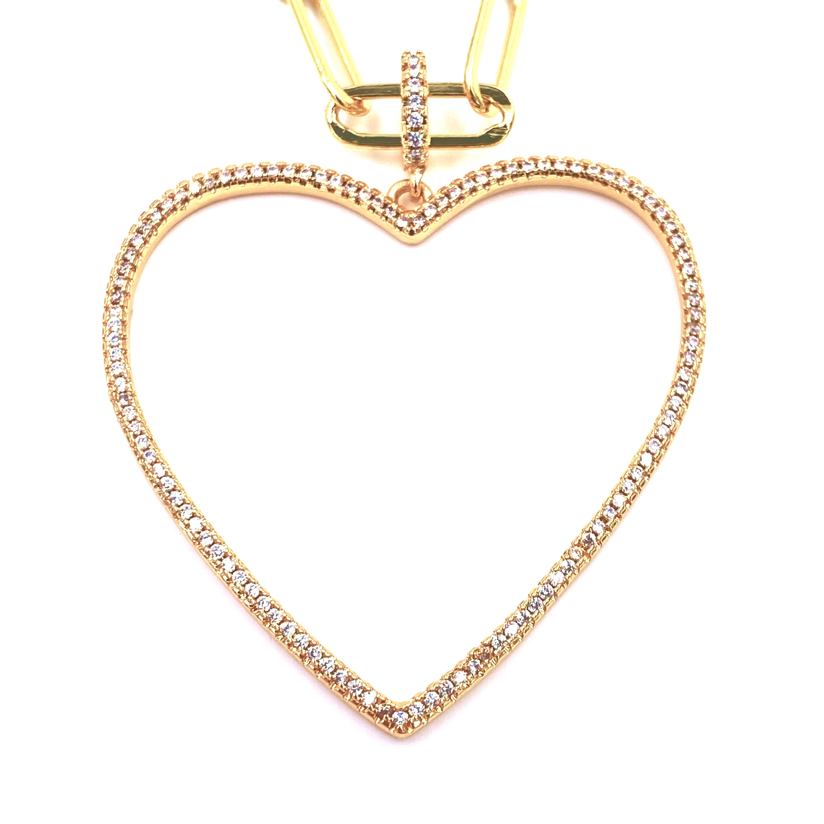 Ashley Gold Stainless Steel Gold Plated Large CZ Hollow Heart Necklace for Women - Elegant Cubic Zirconia Pendant Jewelry Gift for Valentine's Day, Anniversary & Special Occasions