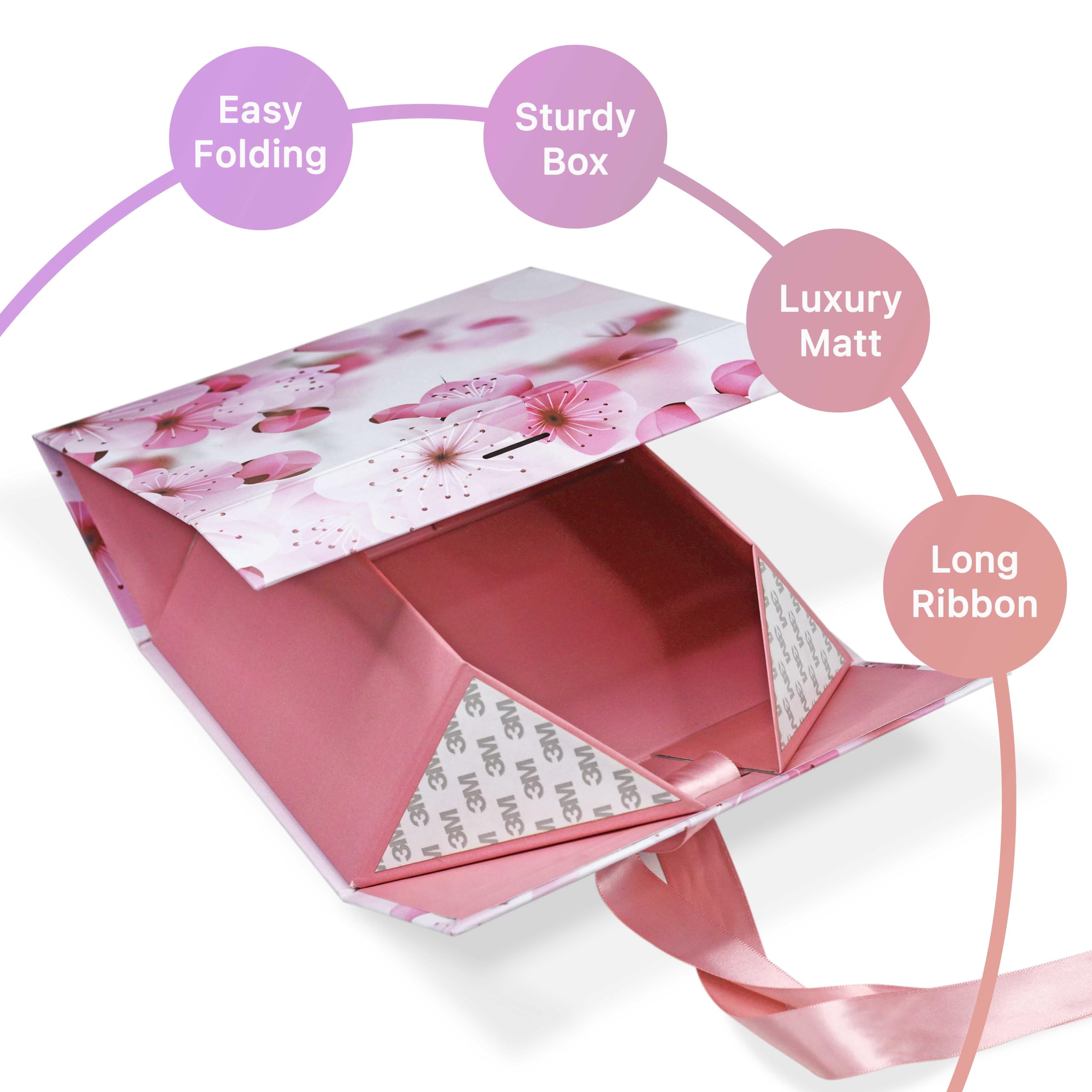 Premium Floral Gift Box for Packaging - 23x16x10cm Rigid Gift Box with Japanese Blossom Design, Multipurpose Hamper Box Holds Up to 5kg (1 Pack) - Perfect for Wedding Favors, Birthday Gifts & Luxury Product Packaging