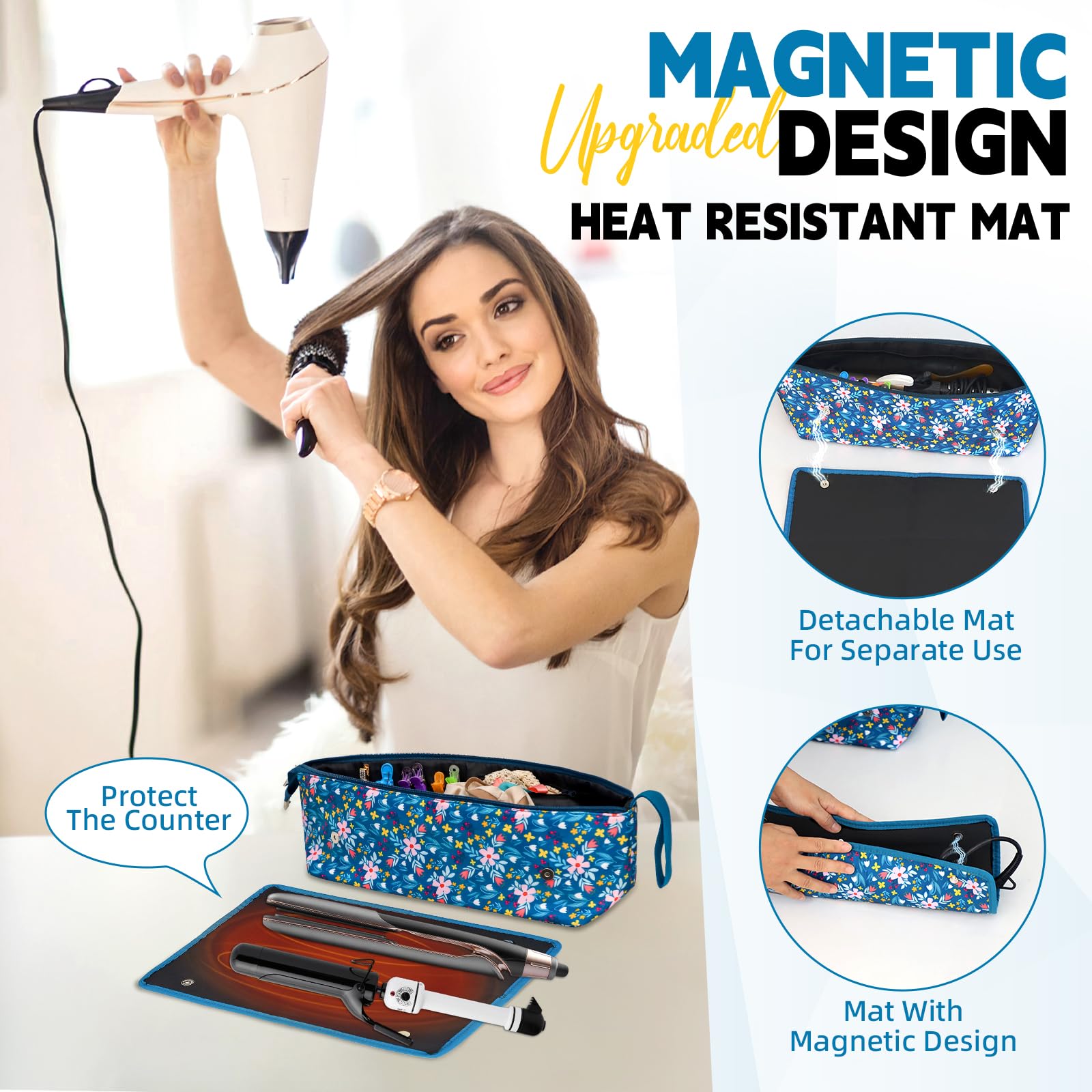 Heat Resistant Travel Hair Tools Organizer Bag with Removable Mat - Portable Carrying Case for Flat Irons, Curling Wands & Straighteners - Perfect for Salon Professionals & Vacation Styling