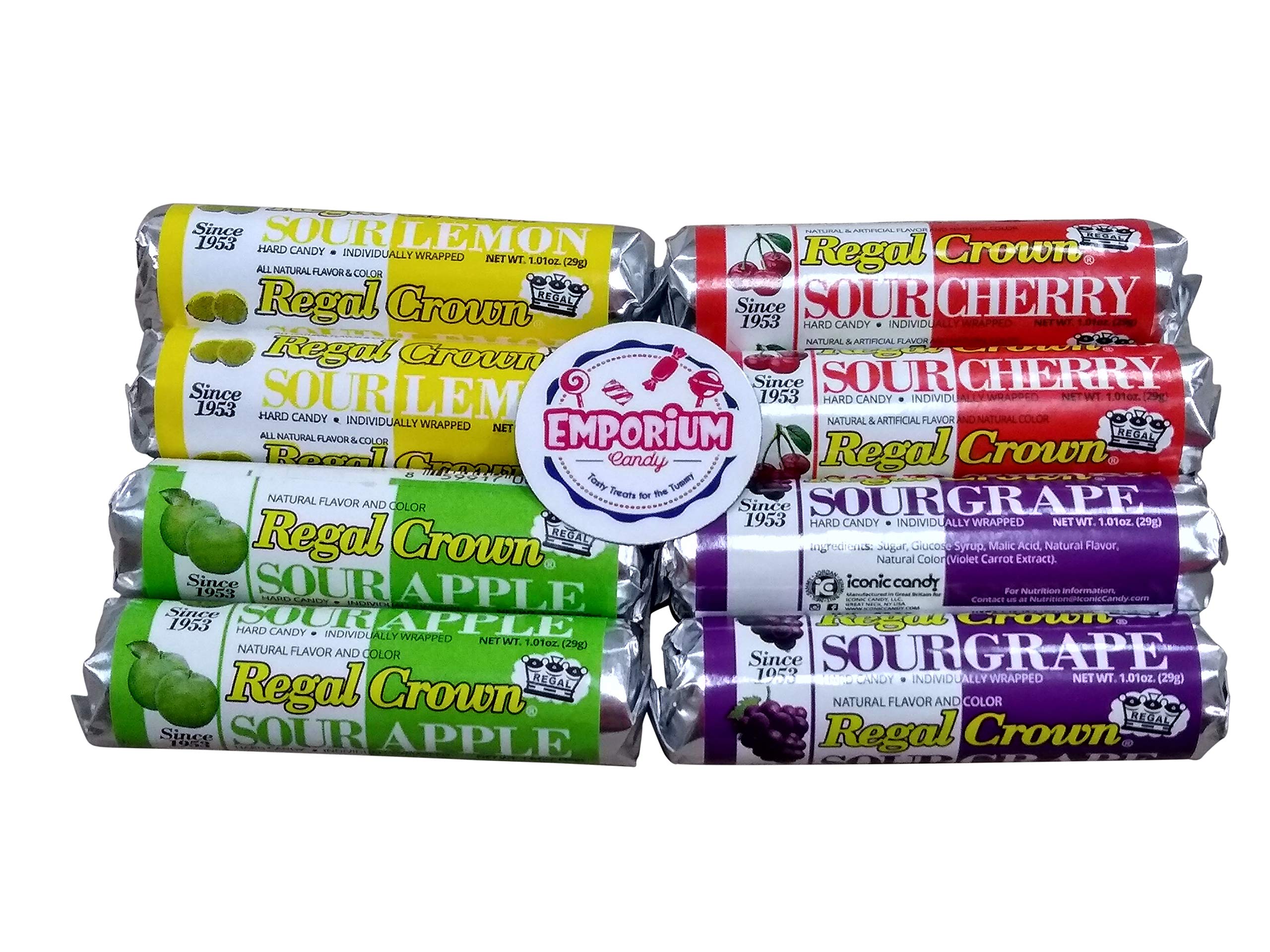 Regal Crown Assorted Candy Rolls - Sour Cherry, Lemon, Apple & Grape Flavors (8 Rolls Total) | Bulk Candy for Parties, Gifts & Movie Nights
