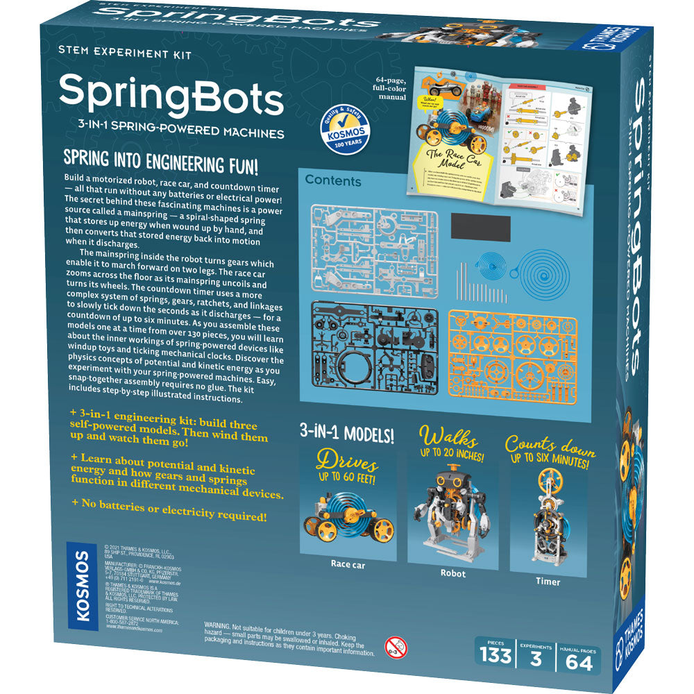 SpringBots: 3-in-1 STEM Building Kit - Spring Powered DIY Machines for Kids - Educational Science Toys for Home & Classroom Learning