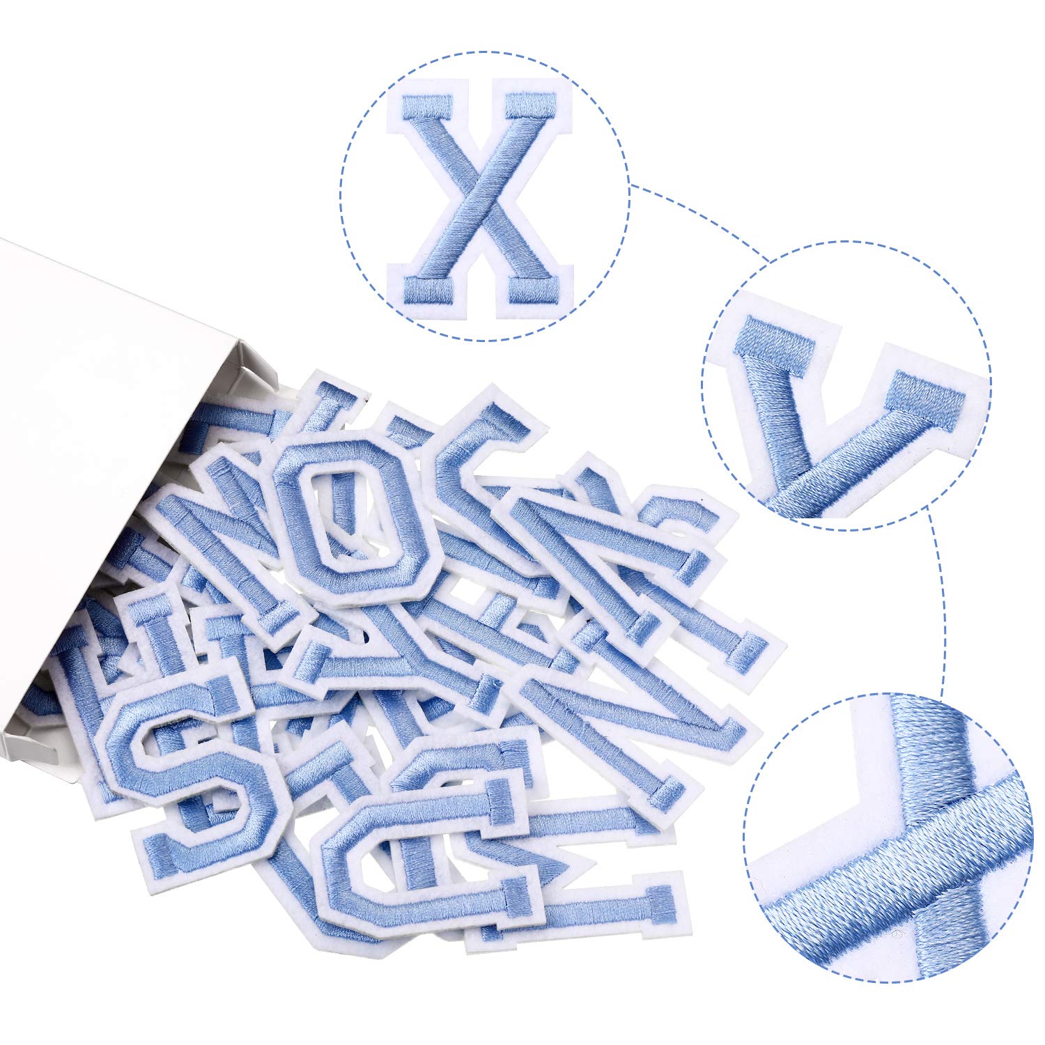 52 Pieces Iron On Letters Patches - A-Z Alphabet Appliques with Adhesive for DIY Clothing, Hats, Bags & Shoes Repair (Blue) | Embroidered Decorative Patches for Customizing Jeans, Jackets & Backpacks