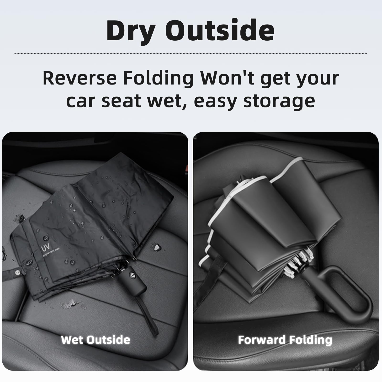 Compact Reverse Folding Travel Umbrella with Carabiner Handle - Windproof Rain & UV Protection Umbrella with Reflective Strip for Men & Women - Perfect for Commuting, Hiking, and Outdoor Activities