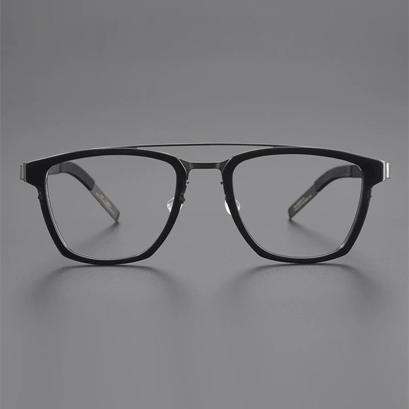 Unisex Black Titanium Square Eyeglasses with Double Bridge - Lightweight & Durable Frame (Model 4507) | Perfect for Office, Reading & Everyday Fashion Accessory