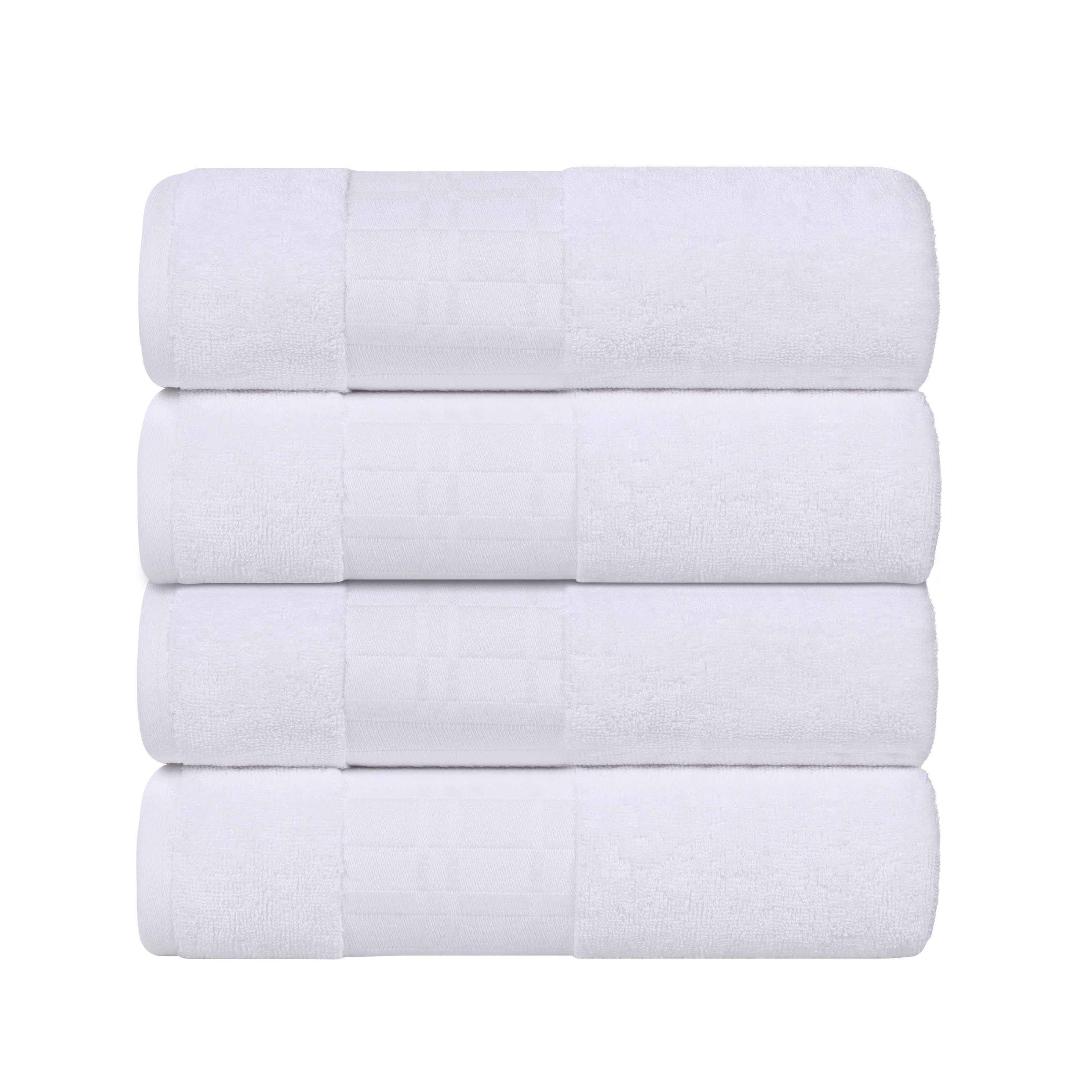 Larissa Cotton Geometric Embroidered Border Bath Towels Set of 4 - Soft Absorbent Quick-Dry Luxury Towels for Spa, Bathroom, Pool & Beach Use