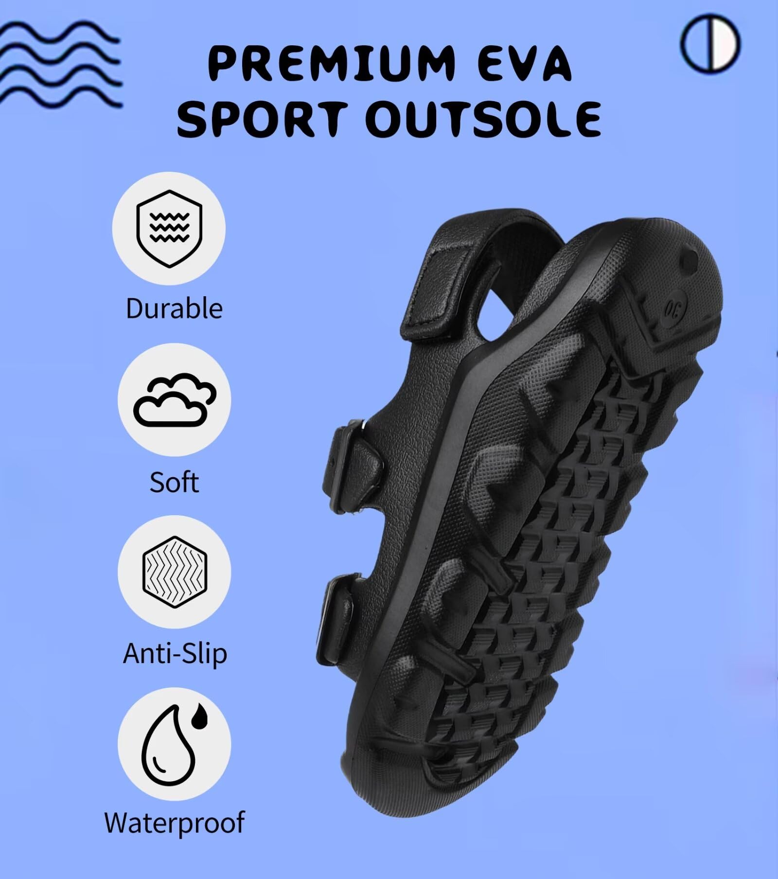 **Boys Girls Toddler & Little Kid Adjustable Water Sandals with Buckle & Hook Loop Back Strap - Comfortable Beach & Pool Shoes for Toddler 5 to Little Kid 12**