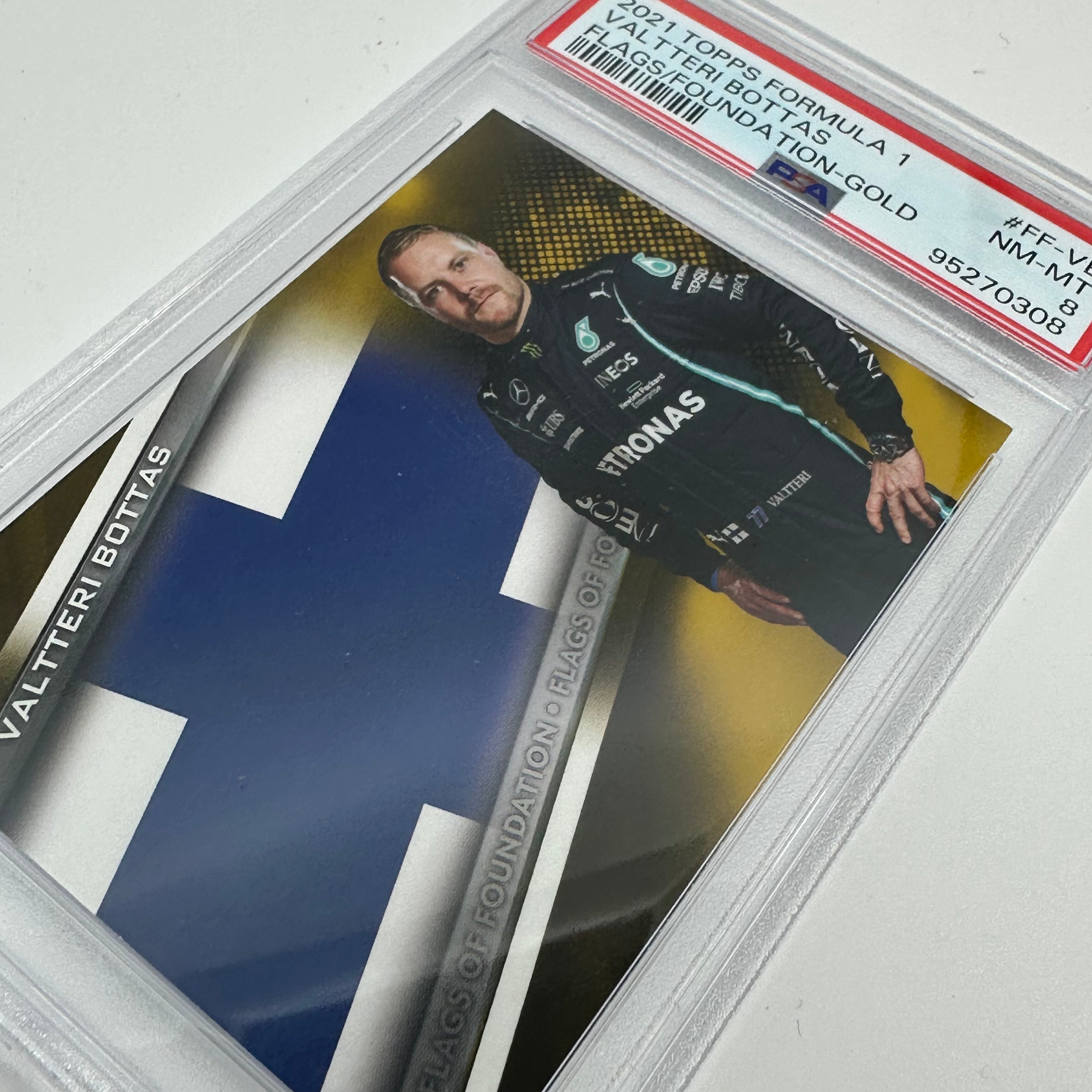 PSA 8 2002 Valteri Bottas #FF VB Flags Of Foundation Gold Autographed Racing Card - Perfect for F1 Collectors & Memorabilia Enthusiasts