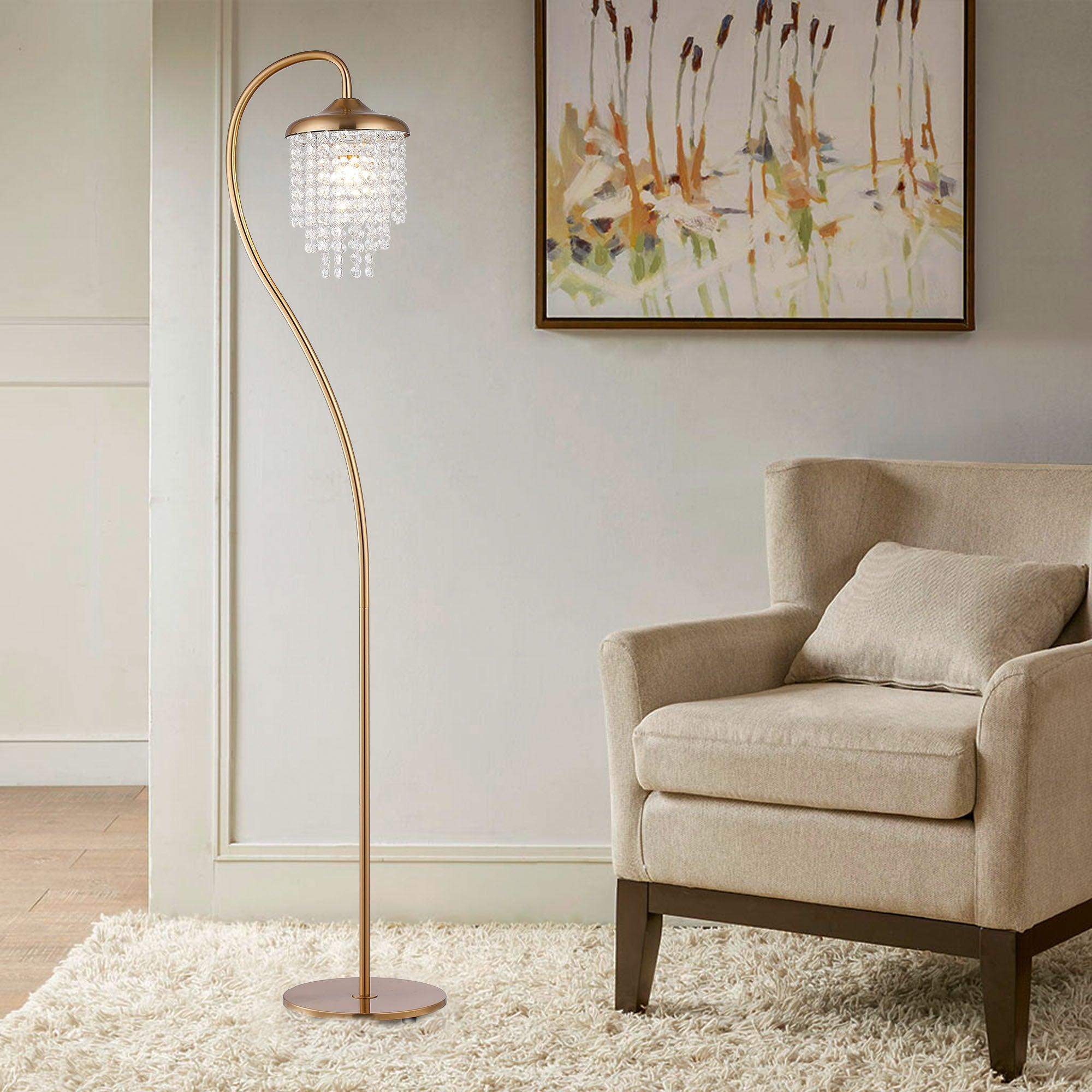 1 Light Golden Floor Lamp with Crystal Shade - Modern Elegant Standing Light for Living Room, Bedroom & Office - Perfect for Reading, Relaxing & Home Decor