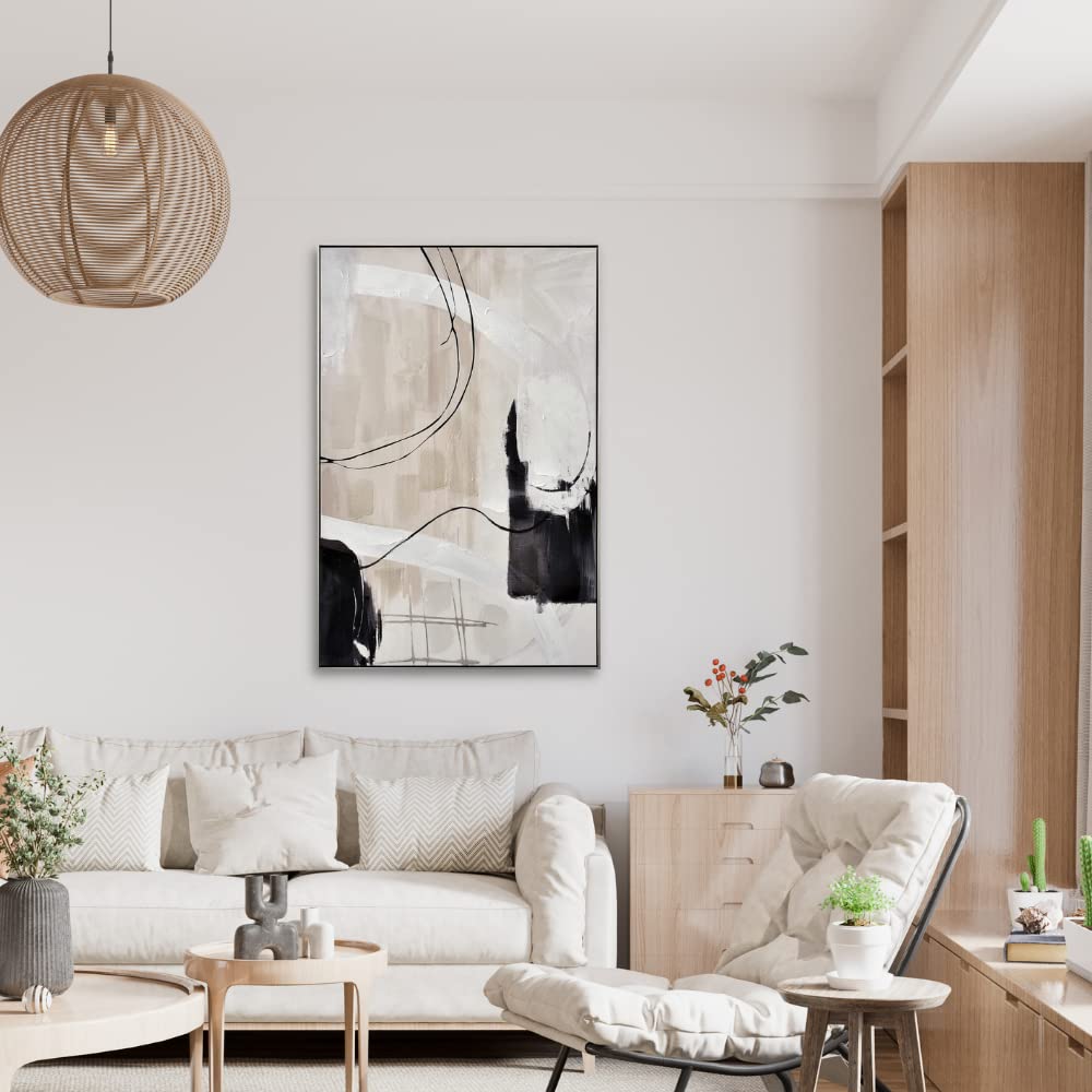 Abstract Hand Painted Framed Wall Art - Neutral Textured Canvas Print Painting for Bedroom & Living Room Decor - Ready to Hang 32x48 Inch - Perfect for Modern Home, Office & Gift Giving