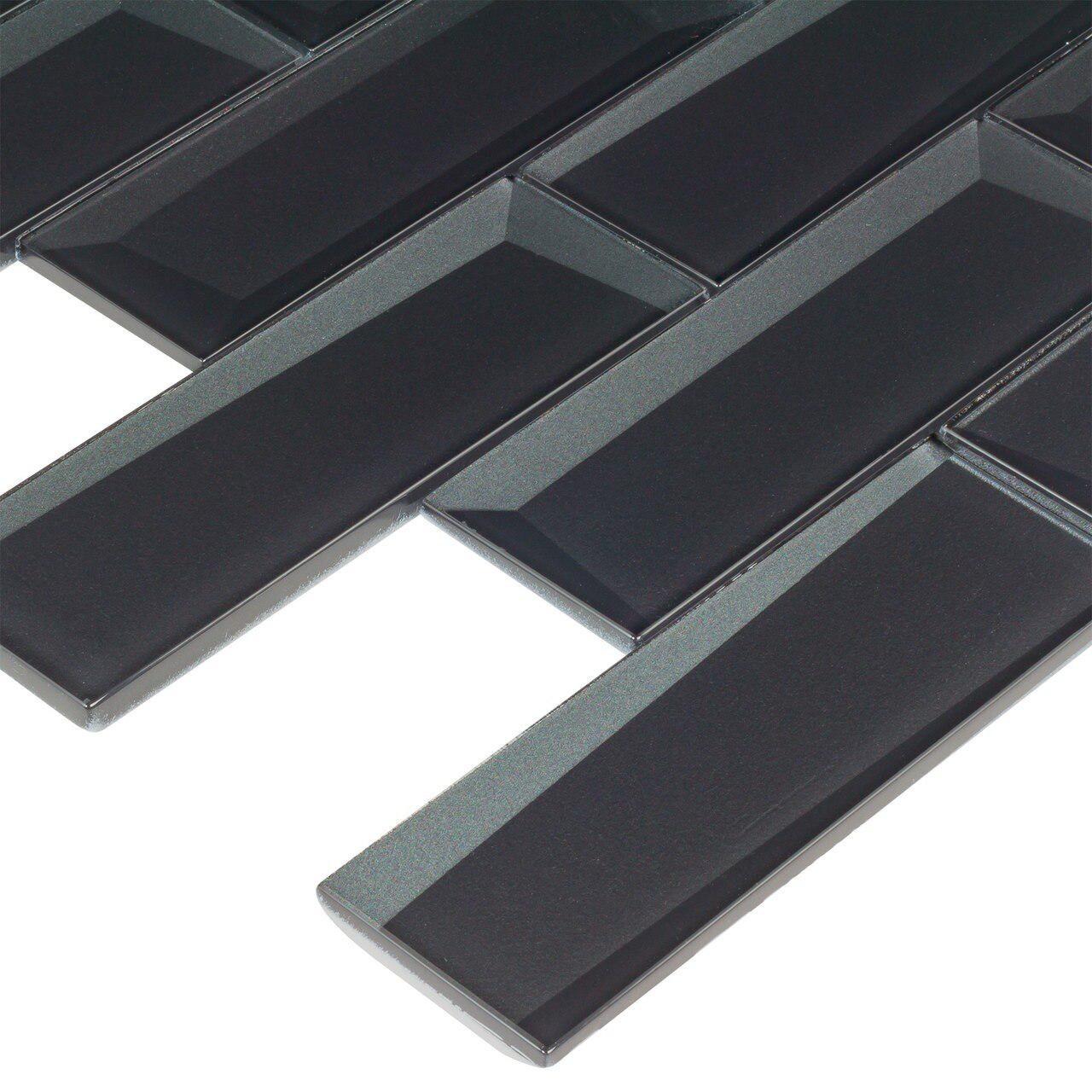 Black 2x6 Glass Wall Tile - Premium Bathroom & Kitchen Backsplash for Modern Home Decor