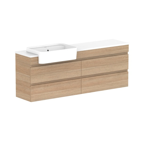 ADP Glacier Pro Semi-Recessed All-Drawer Twin Vanity with Solid Surface Top - Modern Bathroom Sink Cabinet for Master Bath & Guest Room Remodel