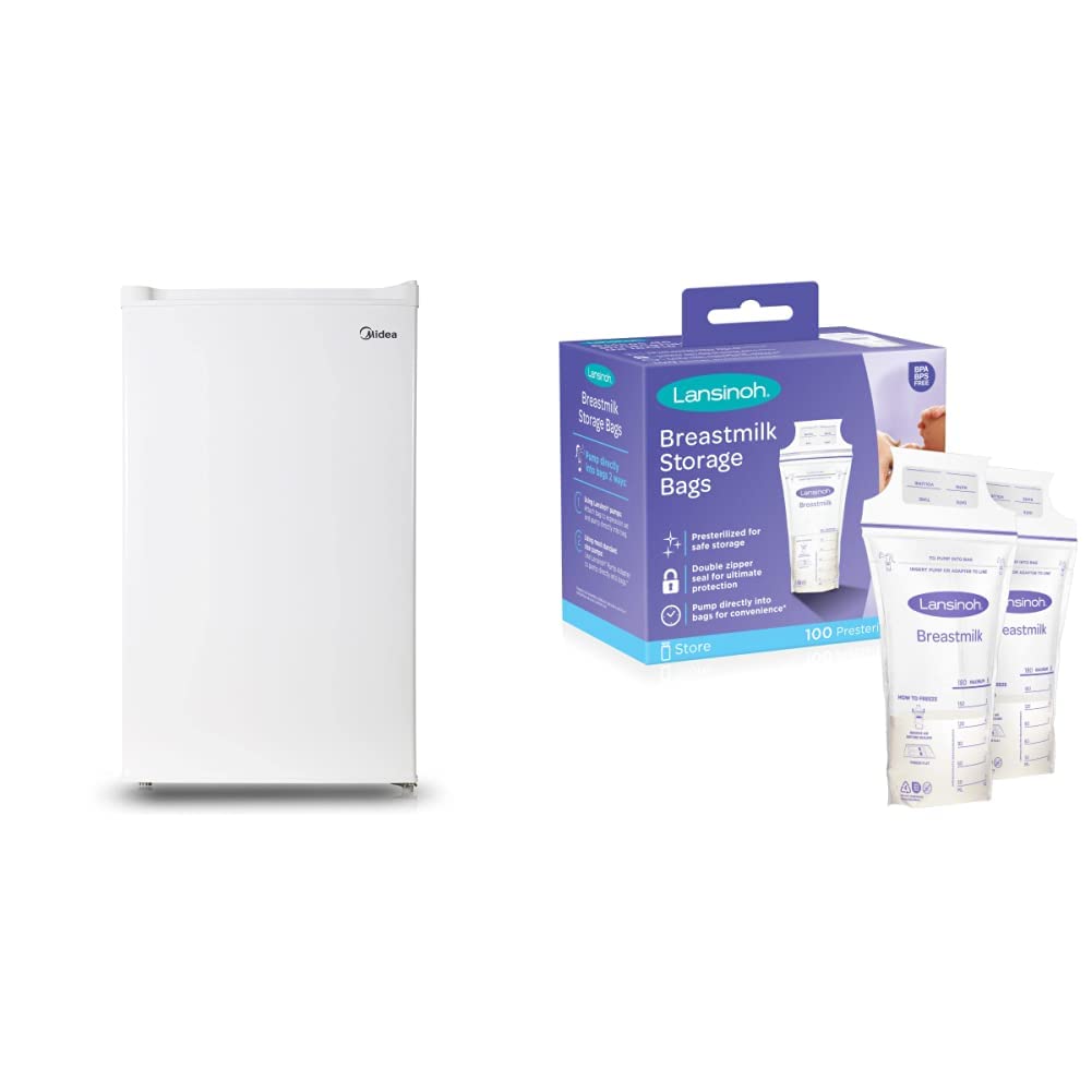Midea 3.0 Cubic Feet Upright Freezer - White Compact Deep Freezer for Home, Kitchen, Garage | Perfect for Frozen Food Storage & Meal Prep  Lansinoh 100 Count Breast Milk Storage Bags - BPA Free, Pre-Sterilized Breastmilk Freezer Bags for Pumping & Nursing Moms | Ideal for Breastfeeding, Travel & Daycare Use