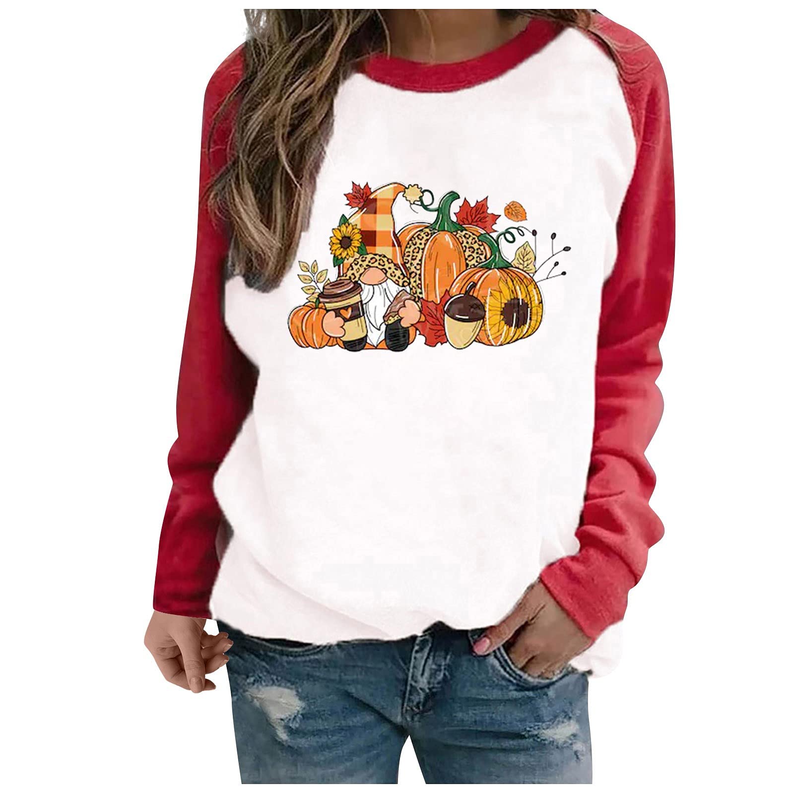 Women's Halloween Pumpkin Print Crewneck Sweatshirt - Long Sleeve Loose Fit Casual Pullover Top for Fall Festivities & Spooky Season Outfits