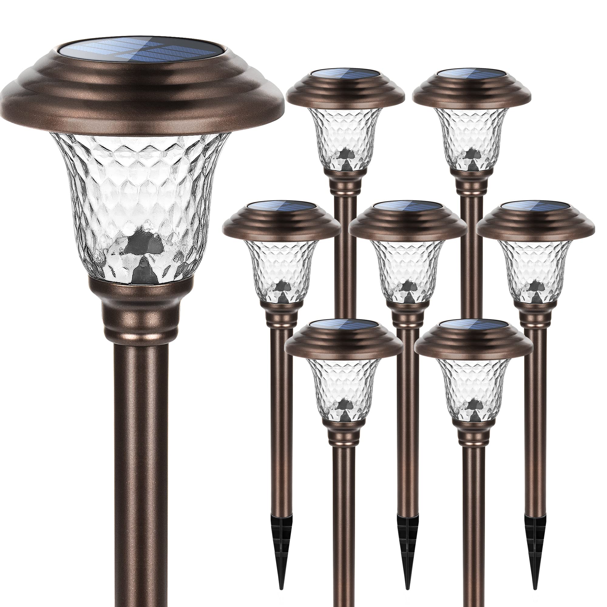 GIGALUMI 8 Pack Solar Pathway Lights Outdoor - Waterproof LED Garden Lights for Yard, Patio, Walkway & Landscape - Warm White Solar Powered Path Lighting (Brown) | Perfect for Driveway, Backyard, Deck & Garden Decor